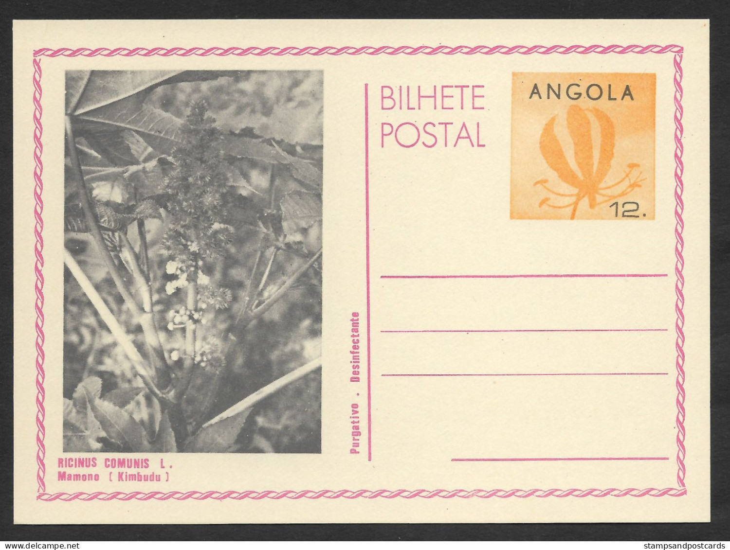 Angola Carte Entier Postal 1982 Ricinus Comunis Plante Médicinale Fleur Medicinal Plant Flower Stationery - Angola