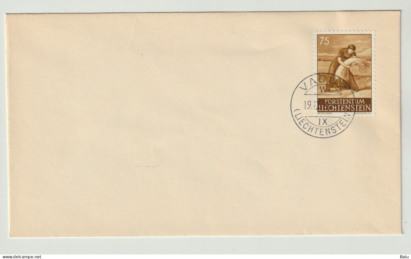 Liechtenstein 1960 Michel Nr. 395 FDC, 3 Scans, Michel 130,-€, 75 Rp. Garbenlegerin Mit EST Vaduz - FDC