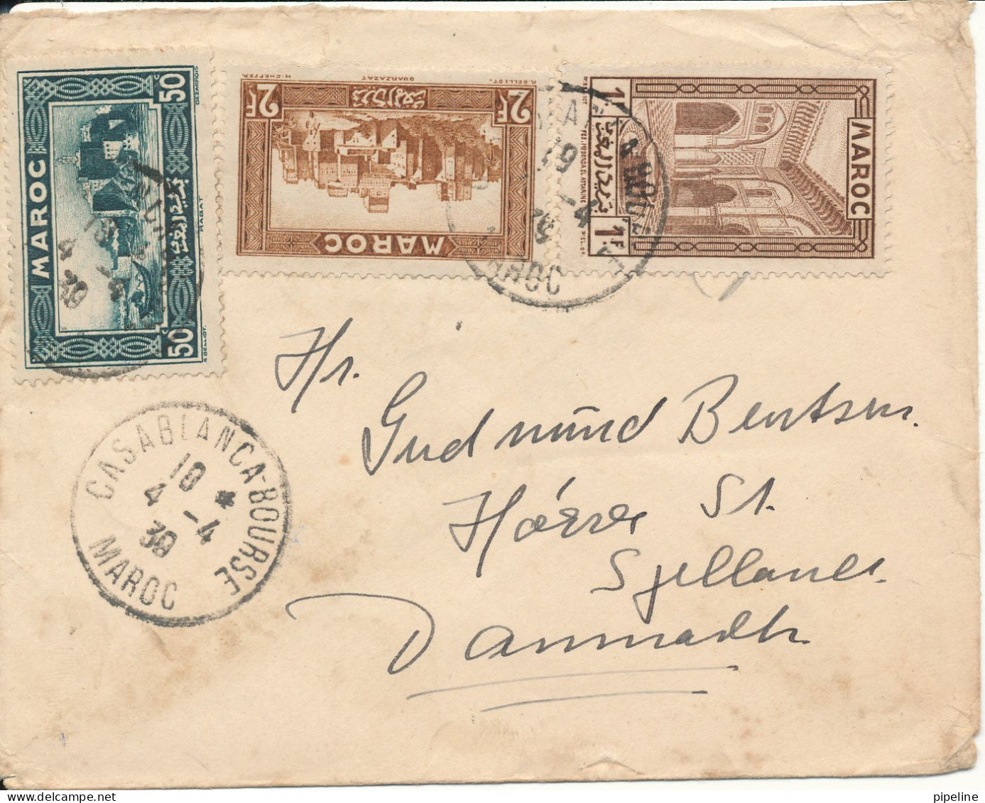 Morocco Cover Sent To Denmark 4-4-1939 (the Flap On The Backside Of The Cover Is Missing) - Storia Postale