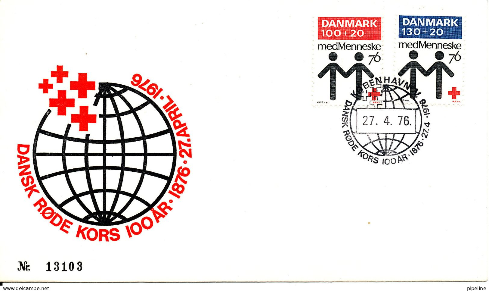 Denmark FDC 27-4-1976 Complete Set RED CROSS With Cachet - Croce Rossa