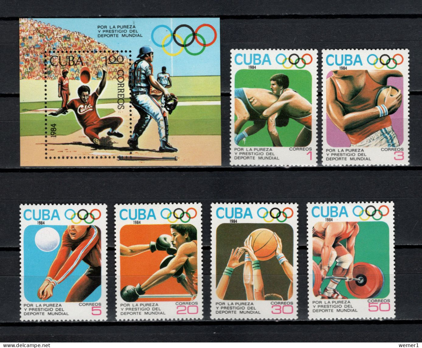 Cuba 1984 Olympic Games Los Angeles, Baseball, Wrestling, Volleyball, Basketball Etc. Set Of 6 + S/s MNH - Sommer 1984: Los Angeles