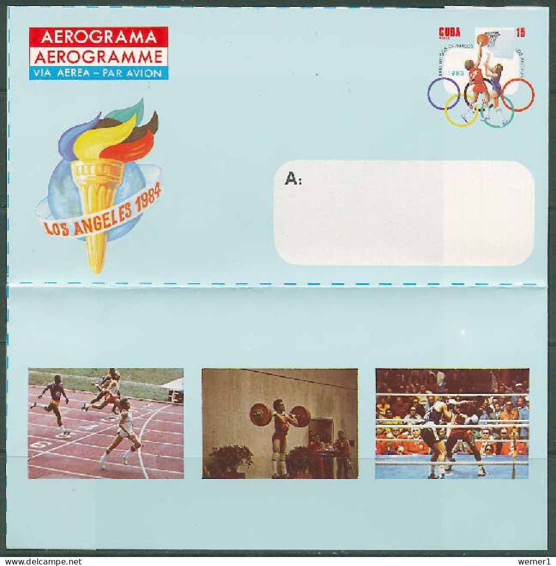 Cuba 1984 Olympic Games Los Angeles, Basketball, Boxing, Weightlifting Commemorative Aerogramme - Verano 1984: Los Angeles