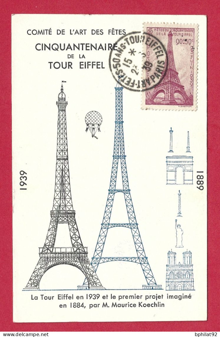 !!! CARTE MAXIMUM DU CINQUANTENAIRE DE LA TOUR EIFFEL DE 1939 - 1930-1939