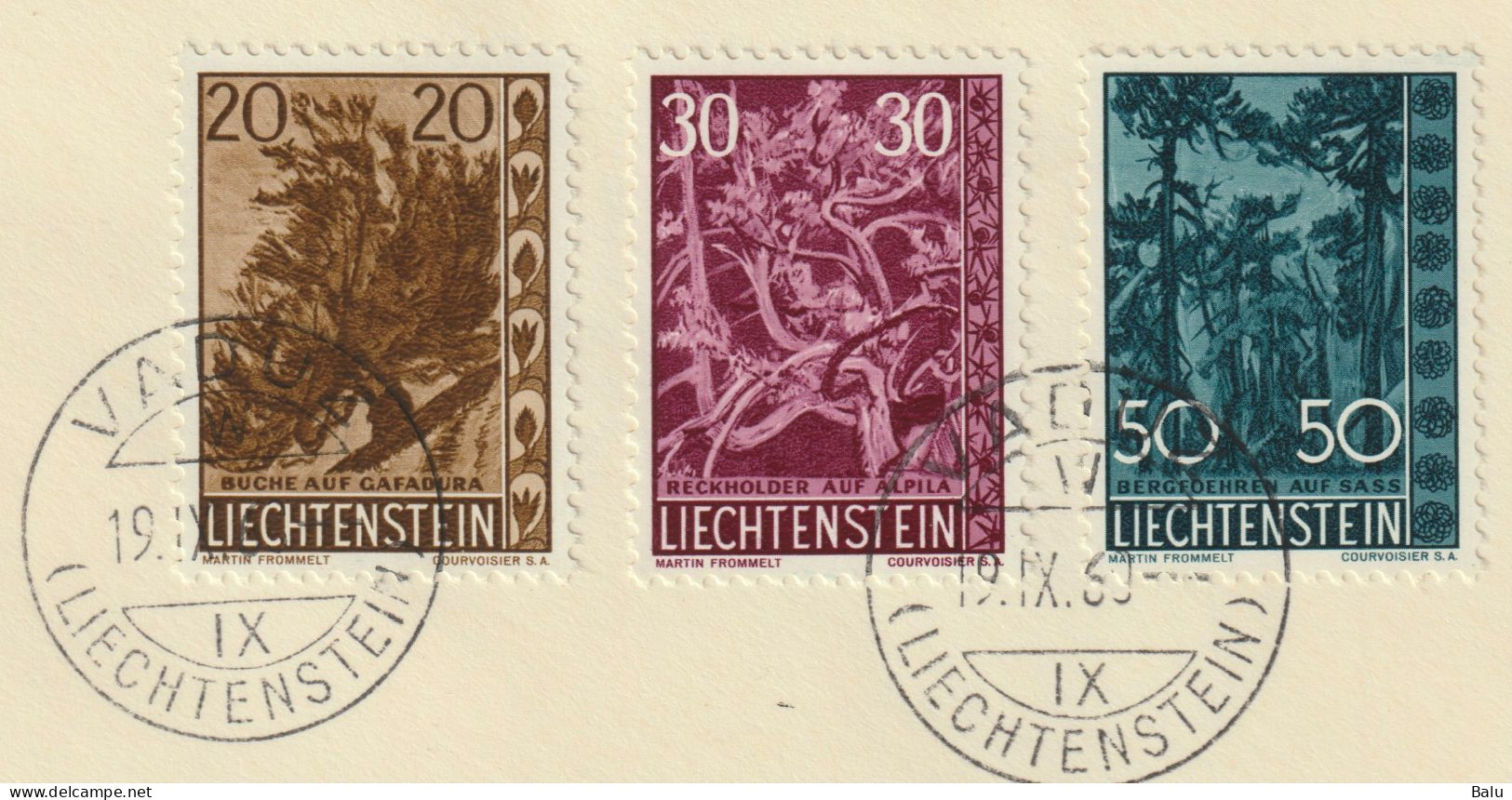Liechtenstein 1960 Bäume Michel Nr. 399-401 FDC, 3 Scans, Michel 110,-€ - FDC