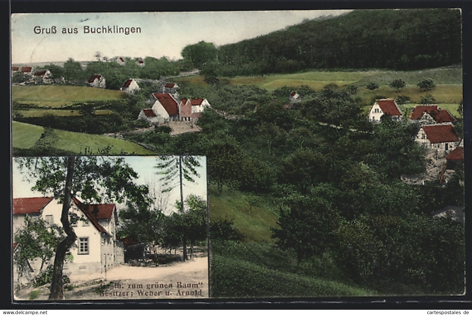 AK Buchklingen / Odenwald, Gasthaus Zum Grünen Baum, Panorama  - Odenwald