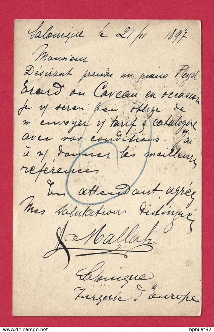 !!! LEVANT AUTRICHIEN, ENTIER POSTAL DE SALONIQUE POUR LA FRANCE DE 1897 - Eastern Austria