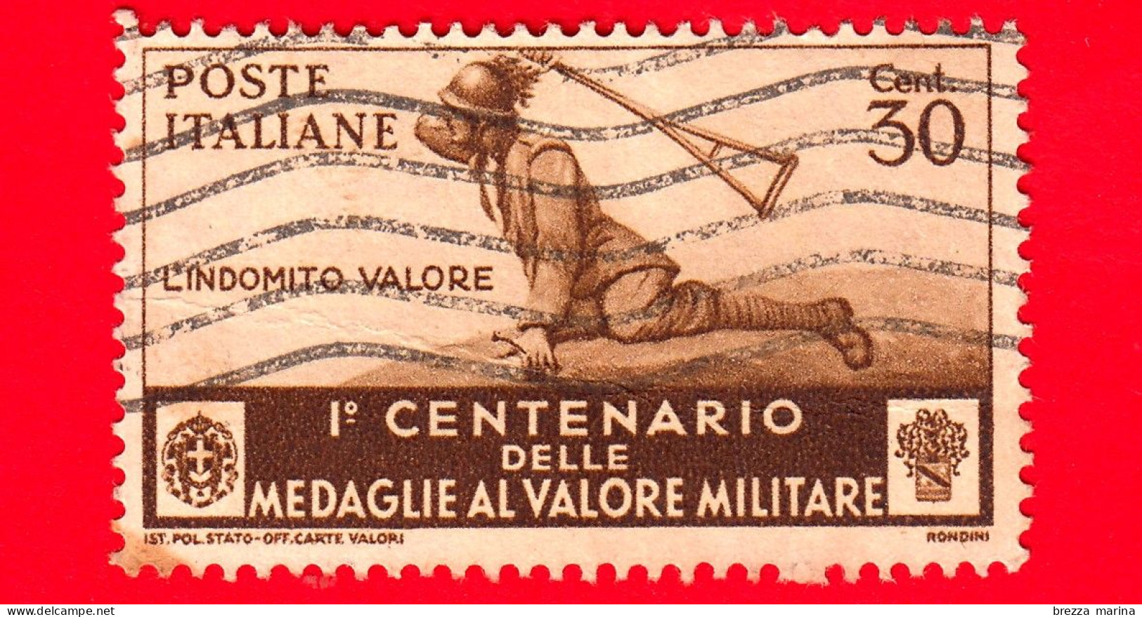 ITALIA - Usato - 1934 - 100 Anni Delle Medaglie Al Valor Militare - Bersaglieri, "l'indomito Valore" - 30 C. - Afgestempeld