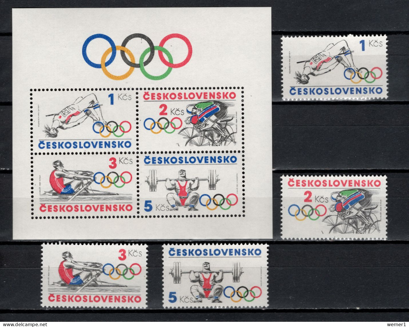 Czechoslovakia 1984 Olympic Games Los Angeles, Athletics, Cycling, Rowing, Weightlifting Set Of 4 + S/s MNH - Verano 1984: Los Angeles