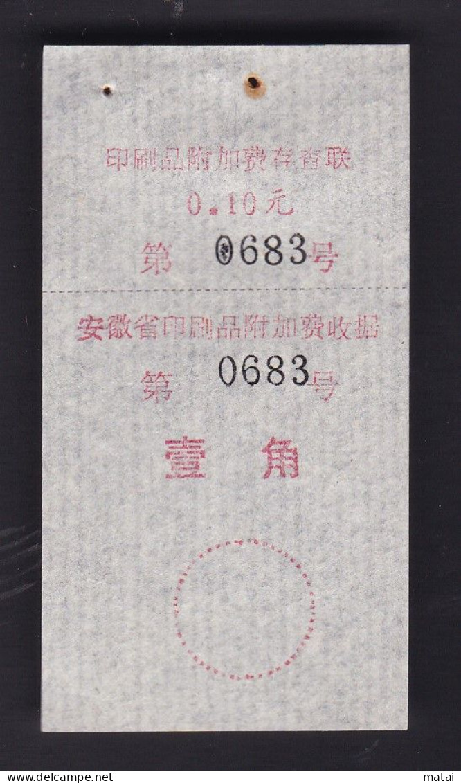 CHINA CHINE CINA ANHUI  ADDED CHARGE LABEL (ACL)  0.10 YUAN  VARIETY - Other & Unclassified