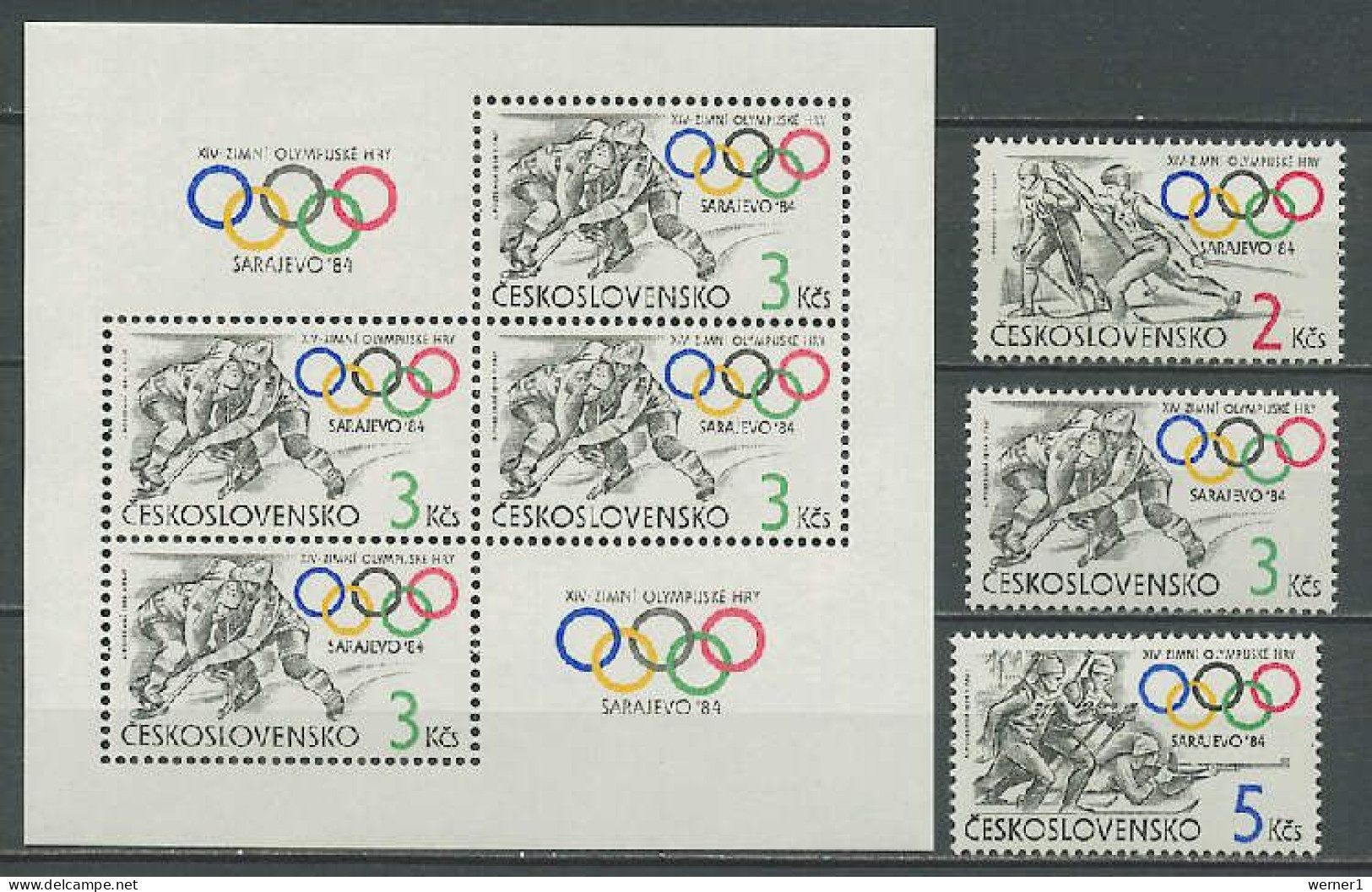 Czechoslovakia 1984 Olympic Games Sarajevo, Set Of 3 + S/s MNH - Winter 1984: Sarajevo