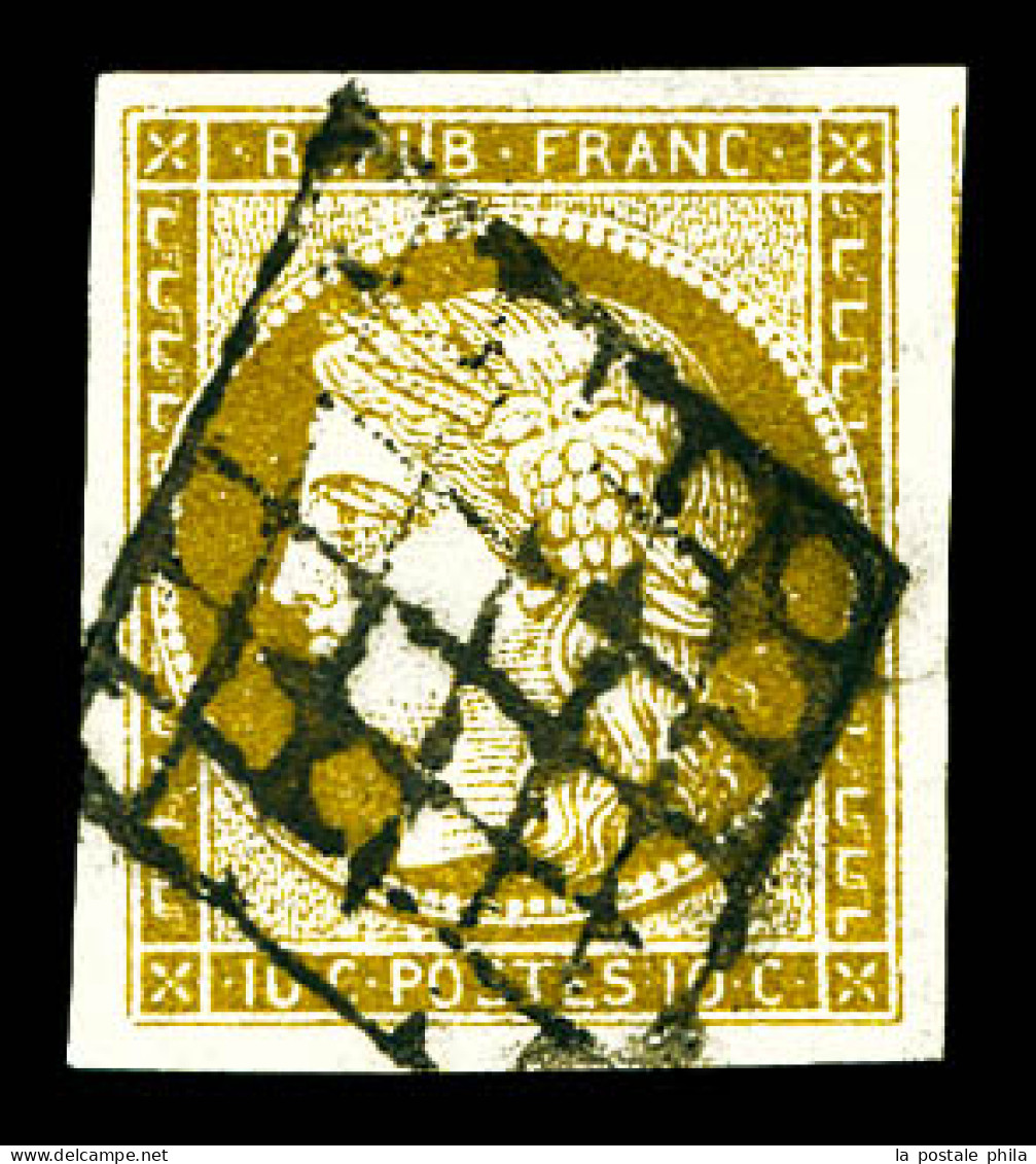 O N°1b, 10c Bistre-verdâtre Obl Grille. TB  Qualité: Oblitéré  Cote: 550 Euros - 1849-1850 Cérès