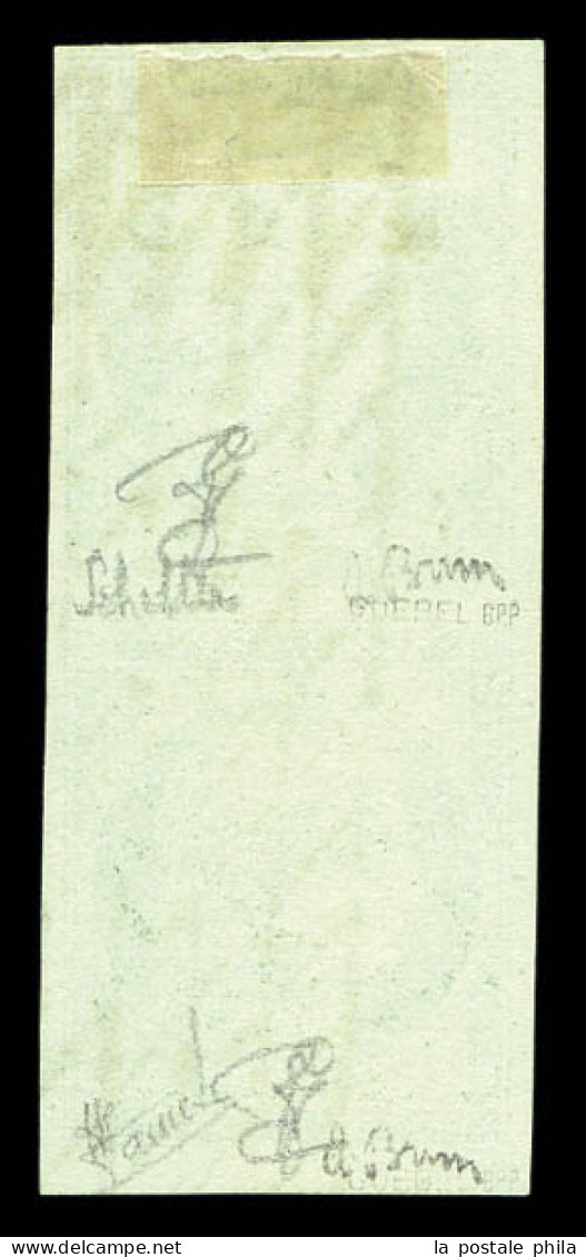 O N°2, 15c Vert En Paire Verticale Obl Grille Sans Fin, Très Belles Marges. SUPERBE. R.R. (signé Brun/certificat)  Quali - 1849-1850 Ceres