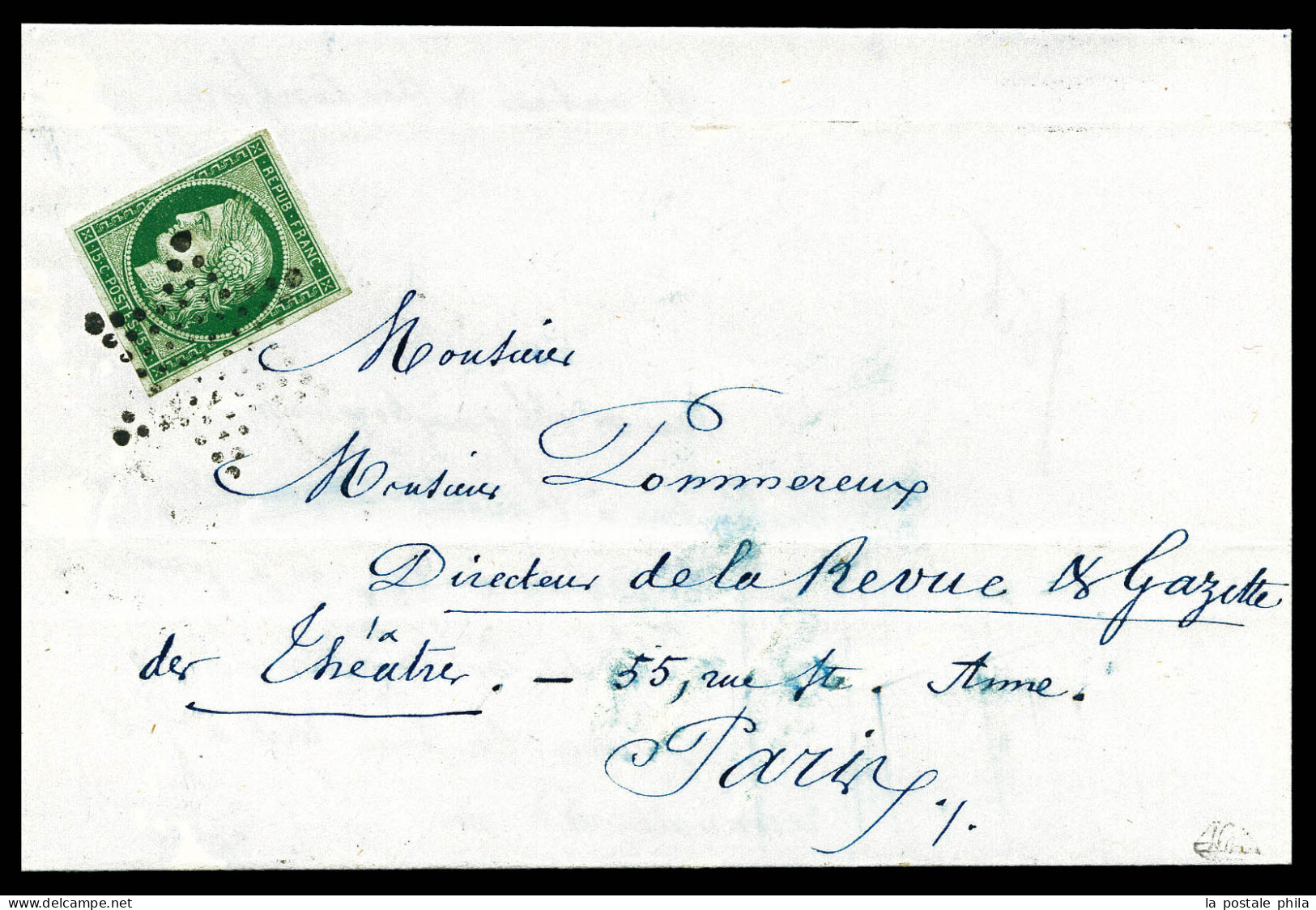 O N°2, 15c Vert, Quatre Belles Marges Obl étoile Sur Lettre Locale De Paris, SUP (signé Brun/certificat)  Qualité: Oblit - 1849-1876: Période Classique