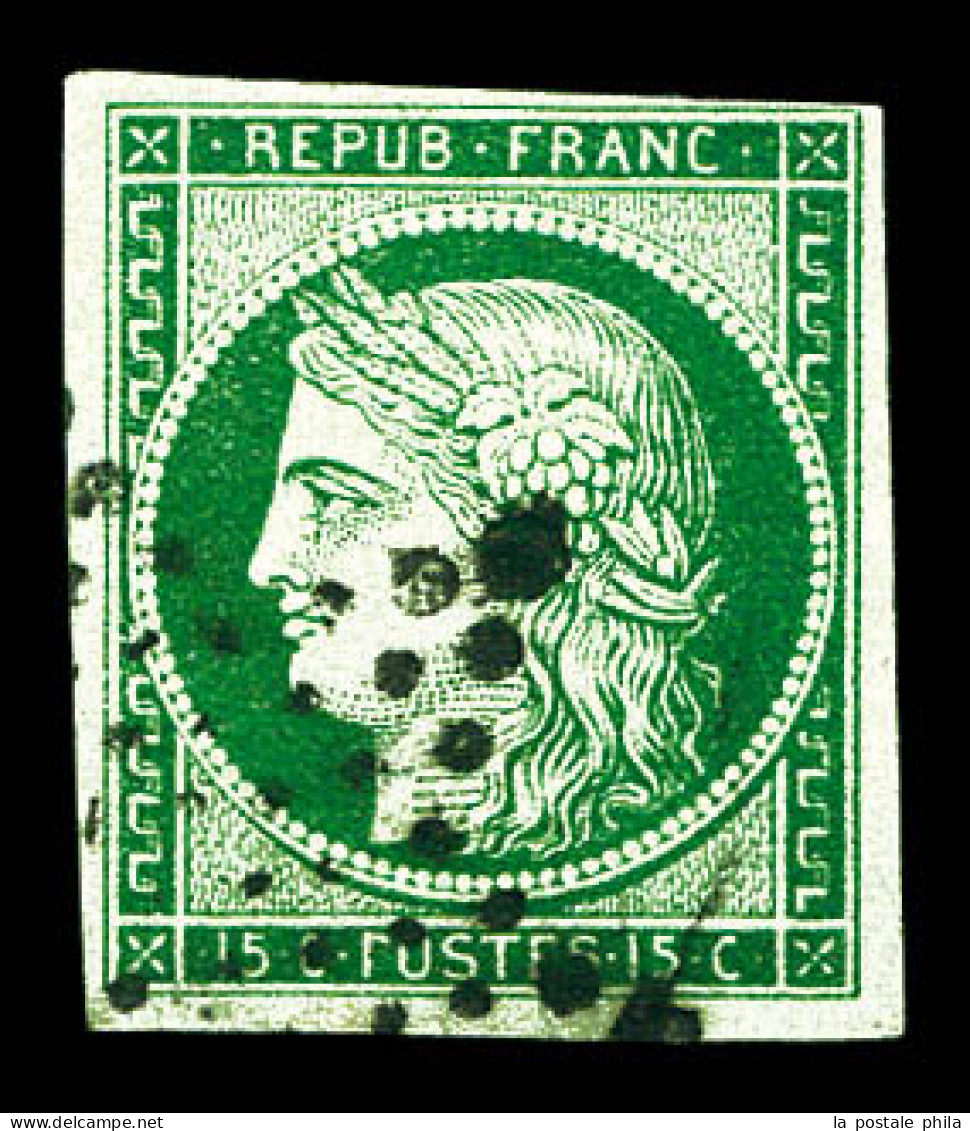 O N°2b, 15c Vert-foncé Obl étoile De Paris, Très Jolie Pièce. SUP (signé Scheller/Brun/certificats)  Qualité: Oblitéré   - 1849-1850 Cérès