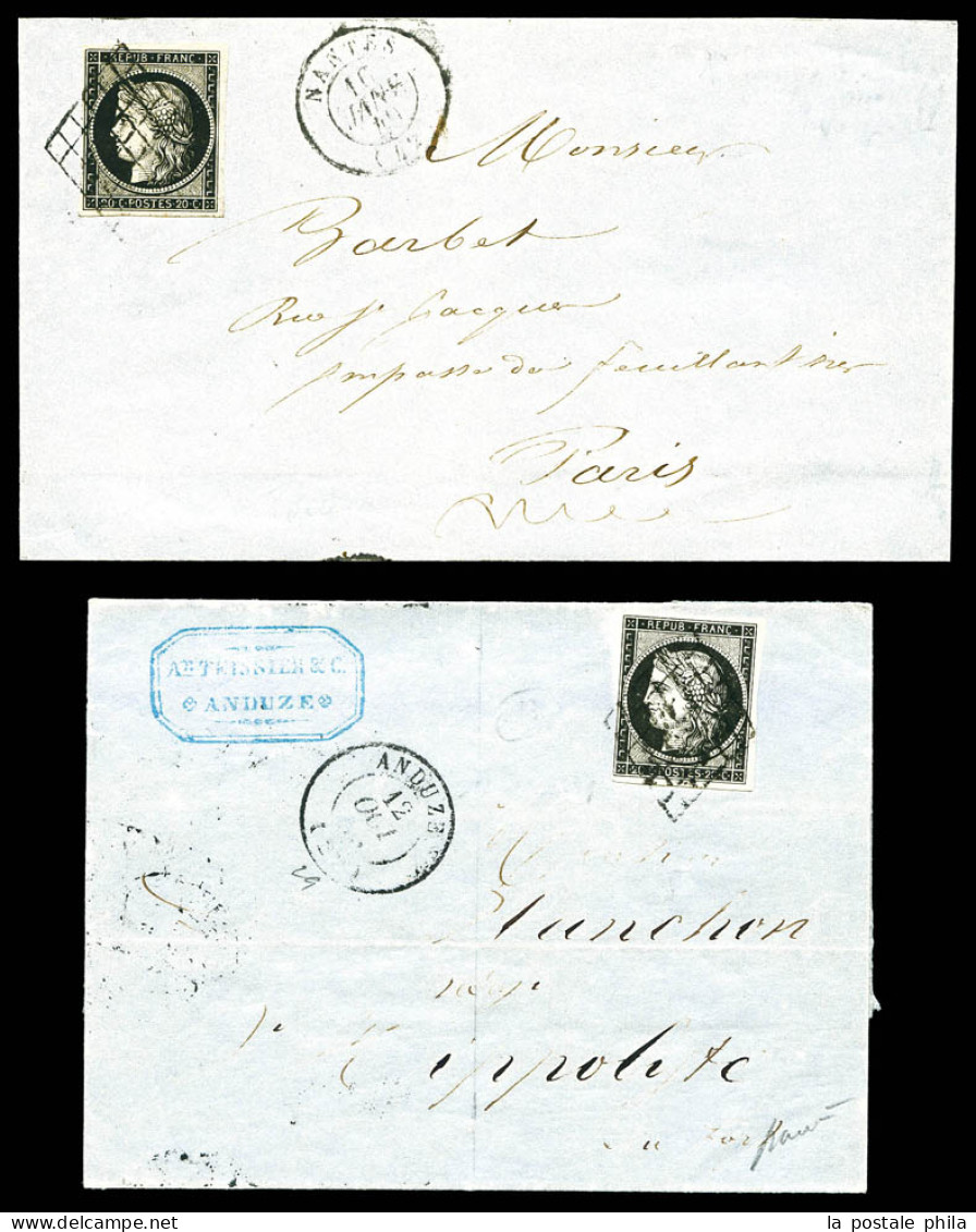 O N°3/3a, 20c Cérès: Noir Sur Jaune Et Noir Sur Blanc Sur 2 Lettres TB  Qualité: Oblitéré  Cote: 250 Euros - 1849-1850 Cérès