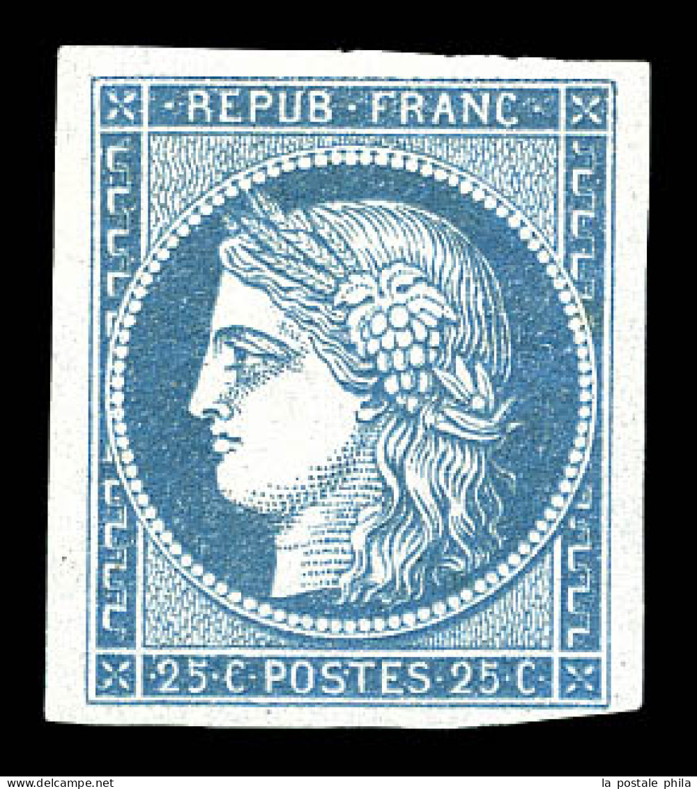 * N°4, 25c Bleu, Quasi **, Très Belles Marges, Fraîcheur Postale. SUPERBE. R.R. (signé Brun/Calves/certificat)  Qualité: - 1849-1850 Cérès