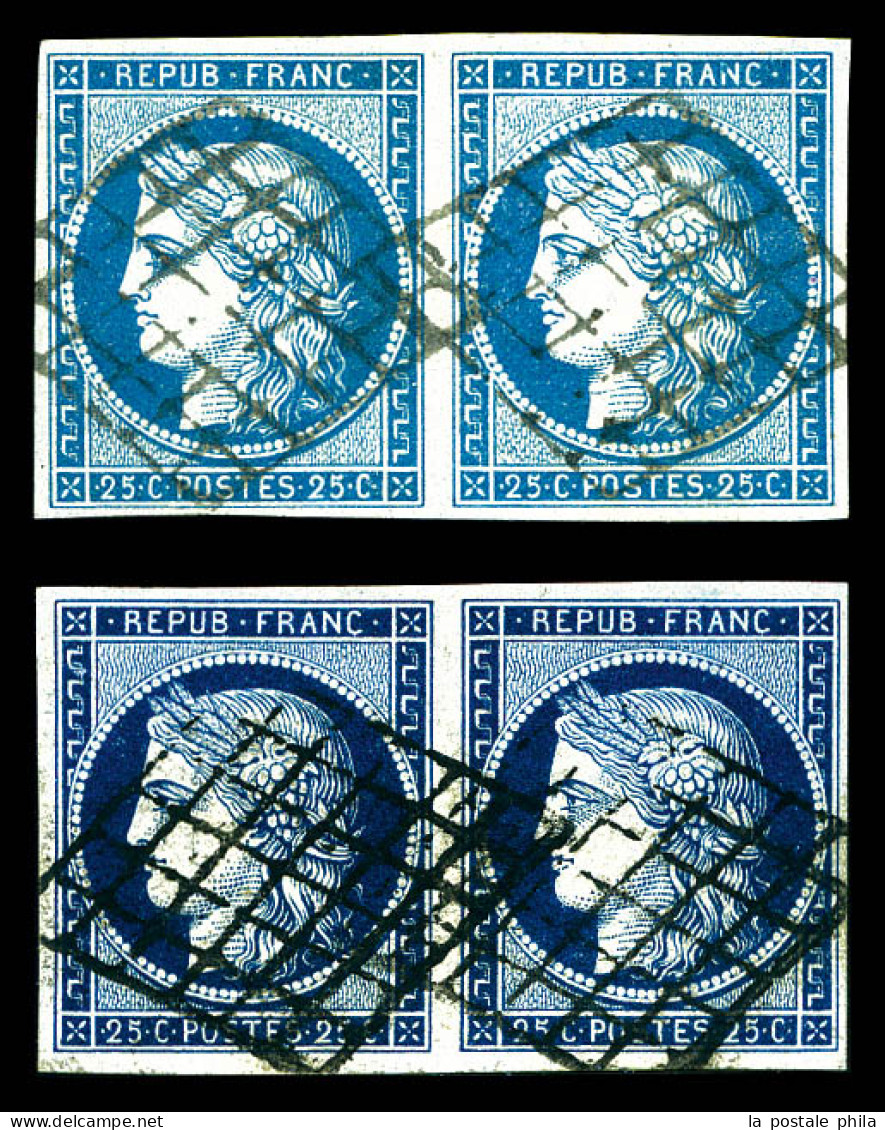 O N°4/4a, 25c Cérès: Bleu Et Bleu-foncé En Paires. TB  Qualité: Oblitéré  Cote: 325 Euros - 1849-1850 Cérès
