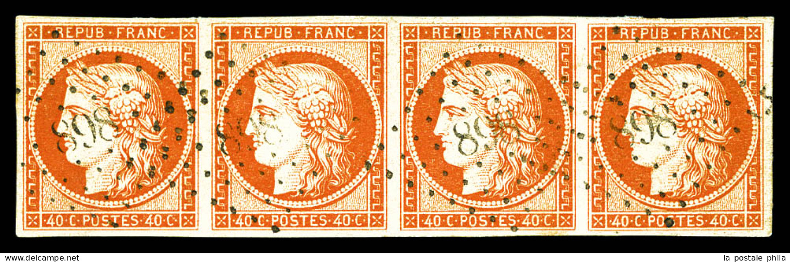 O N°5, 40c Orange En Bande De 4 Oblitération Petit Chiffres 898 (Cognac). SUPERBE. R. (certificats)  Qualité: Oblitéré   - 1849-1850 Ceres