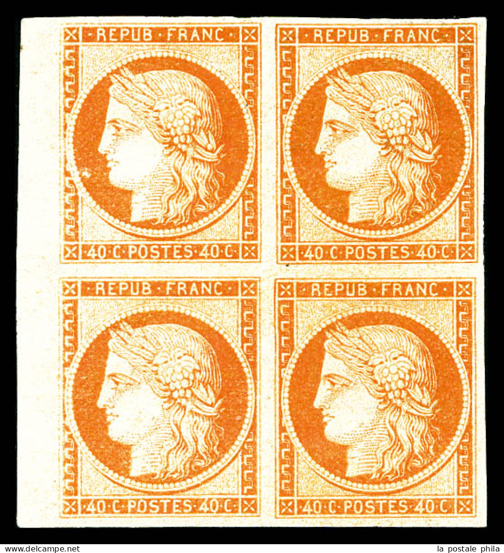 ** N°5A, 40c Orange Foncé En Bloc De Quatre Bord De Feuille Latéral, Magnifique. SUP. R.R. (signé Brun/certificat)  Qual - 1849-1850 Cérès