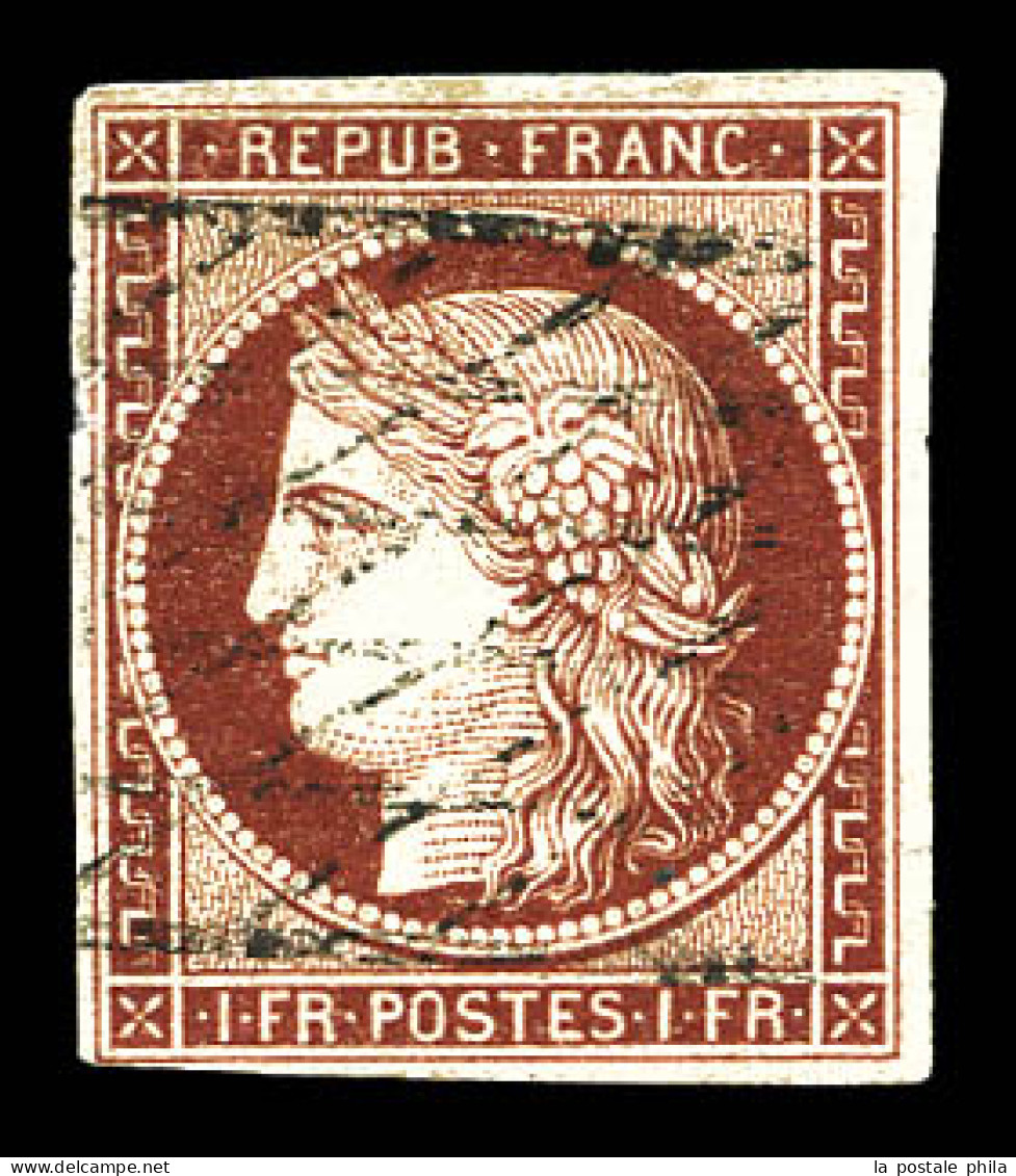 O N°6B, 1f Carmin Brun, Obl Grille Sans Fin. TB (signé Brun/certificats)  Qualité: Oblitéré  Cote: 1200 Euros - 1849-1850 Cérès