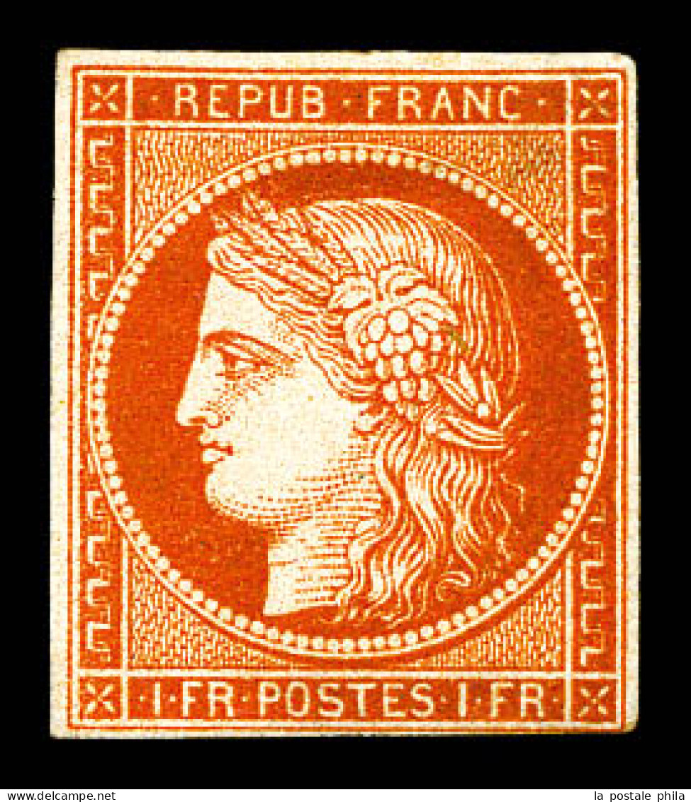(*) N°7, 1F Vermillon, Très Belle Nuance. SUPERBE. R.R.R. (signé Brun/certificat)  Qualité: (*)  Cote: 55000 Euros - 1849-1850 Cérès