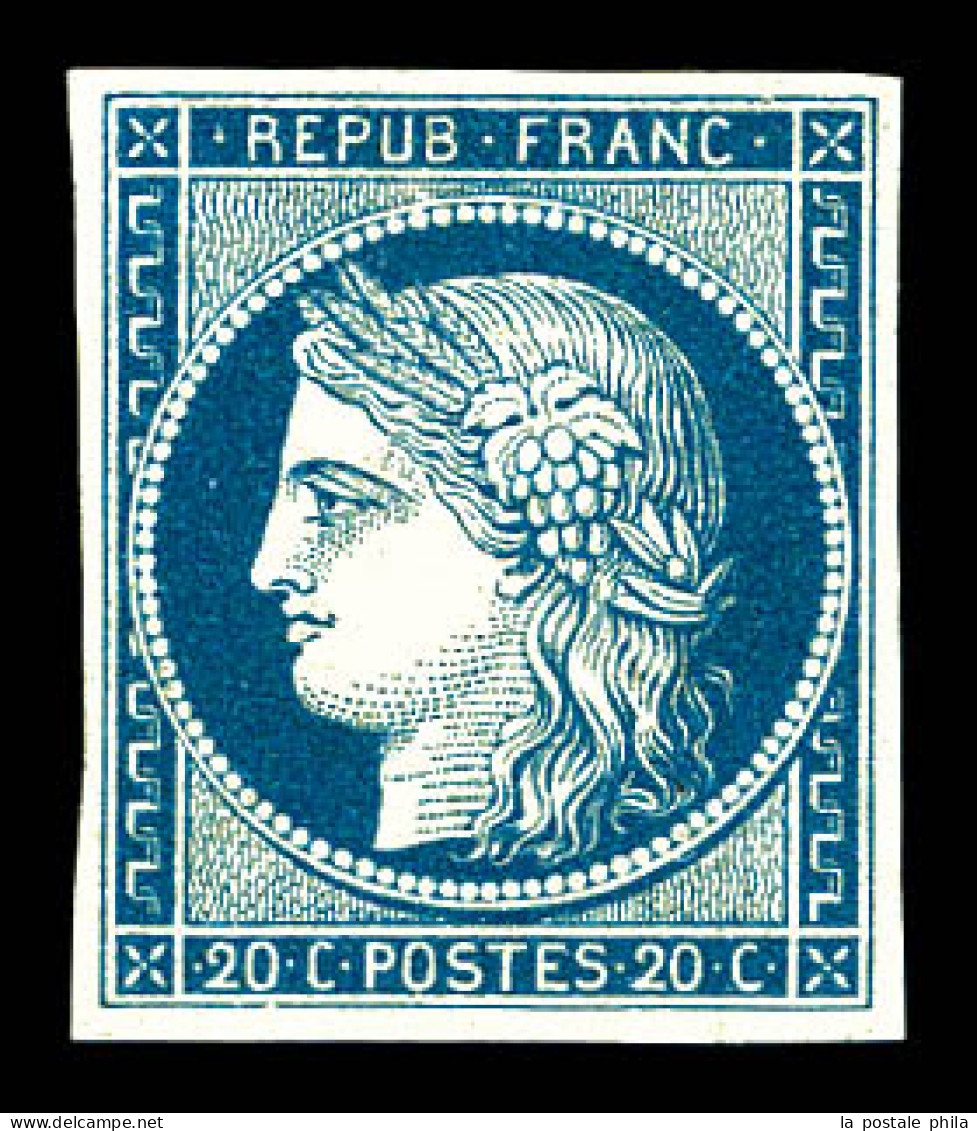 (*) N°8, Non émis, 20c Bleu Sur Jaunâtre, Quatre Marges Equilibrées. SUP. R. (signé Brun/certificat)  Qualité: (*)  Cote - 1849-1850 Cérès