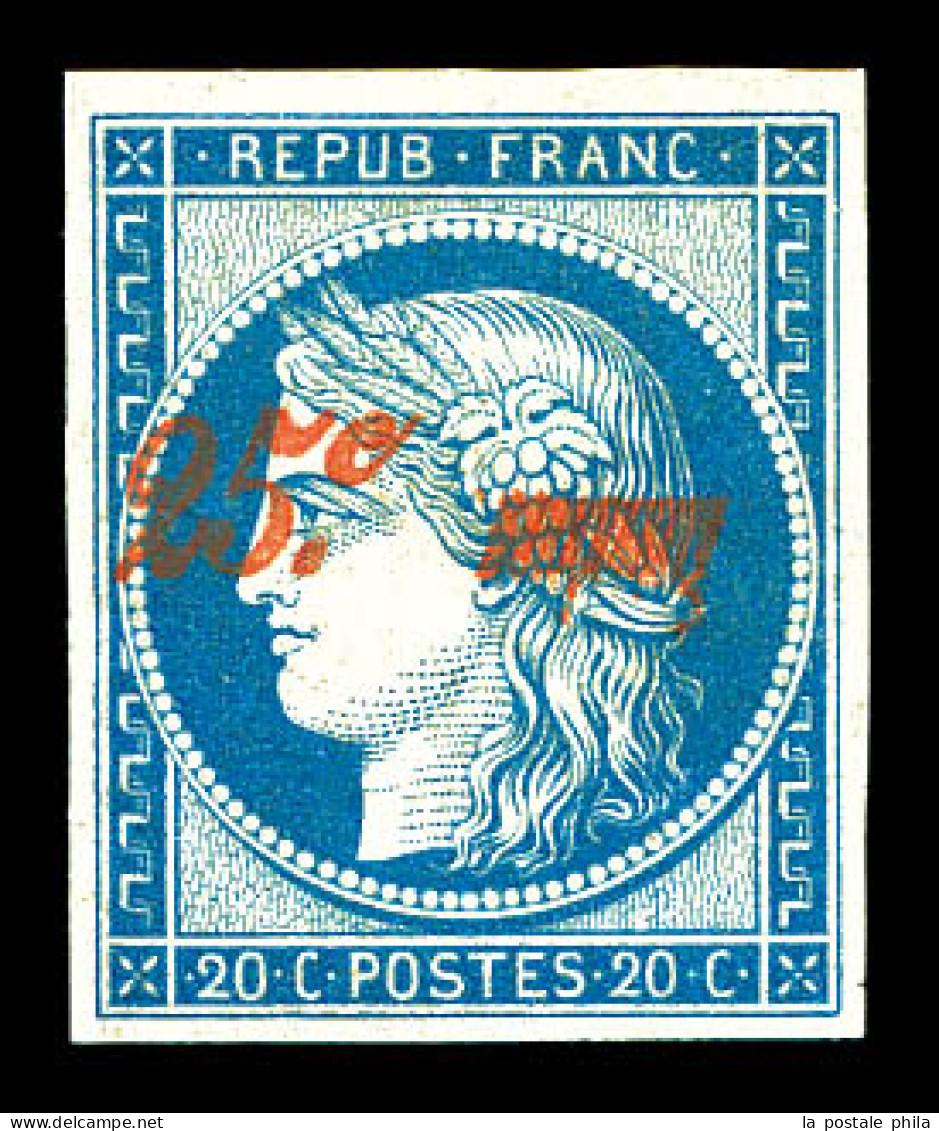 * N°8A, Non émis, 25c Sur 20c Bleu, Quatre Belles Marges, Fraîcheur Postale. SUPERBE. R.R.R. (signé Margues/Robineau/cer - 1849-1850 Cérès