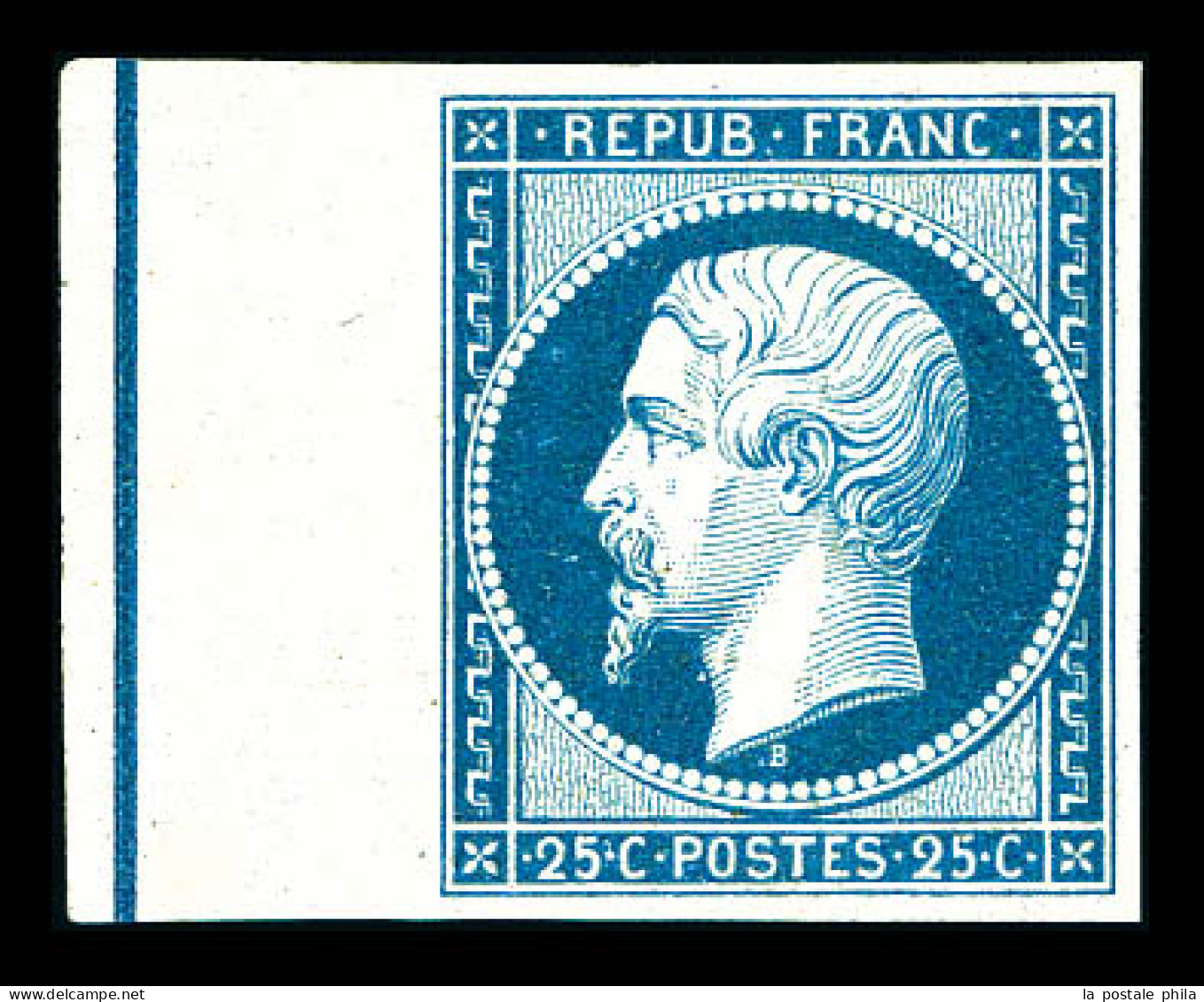 (*) N°10b, 25c Bleu, Bord De Feuille Avec Filet D'encadrement. TB (signé Calves/Brun/certificat)  Qualité: (*)  Cote: 25 - 1852 Louis-Napoléon