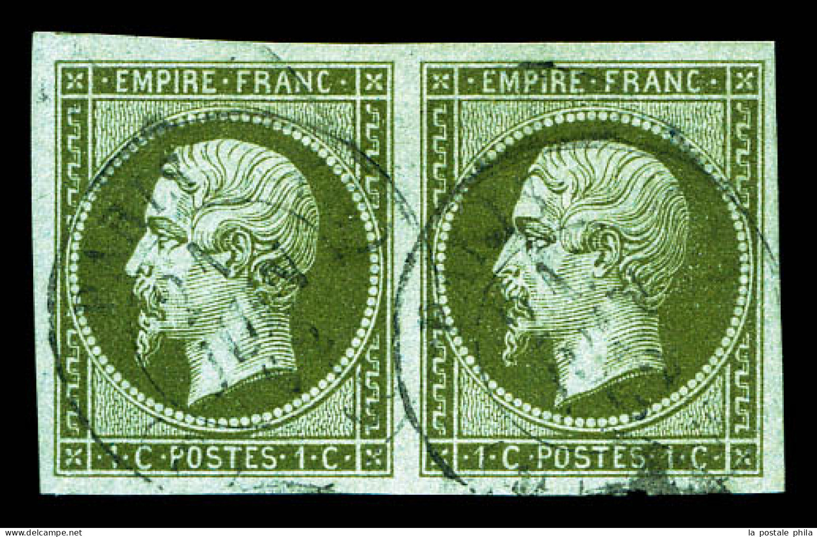 O N°11, 1c Olive En Paire. TB  Qualité: Oblitéré  Cote: 225 Euros - 1853-1860 Napoleon III