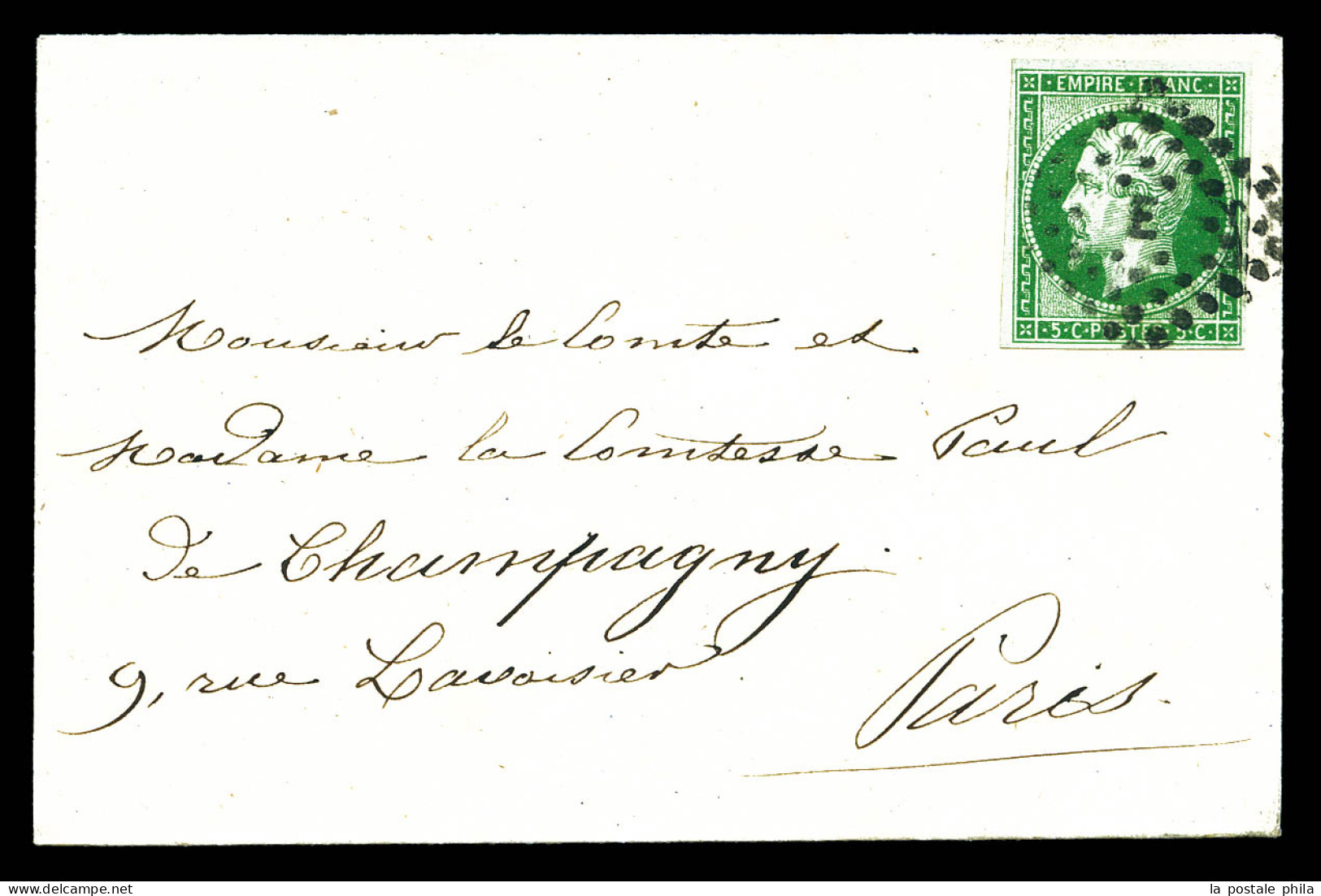 O N°12, 5c Vert Sur Enveloppe Carte De Visite, SUP (certificat)  Qualité: Oblitéré - 1853-1860 Napoleon III