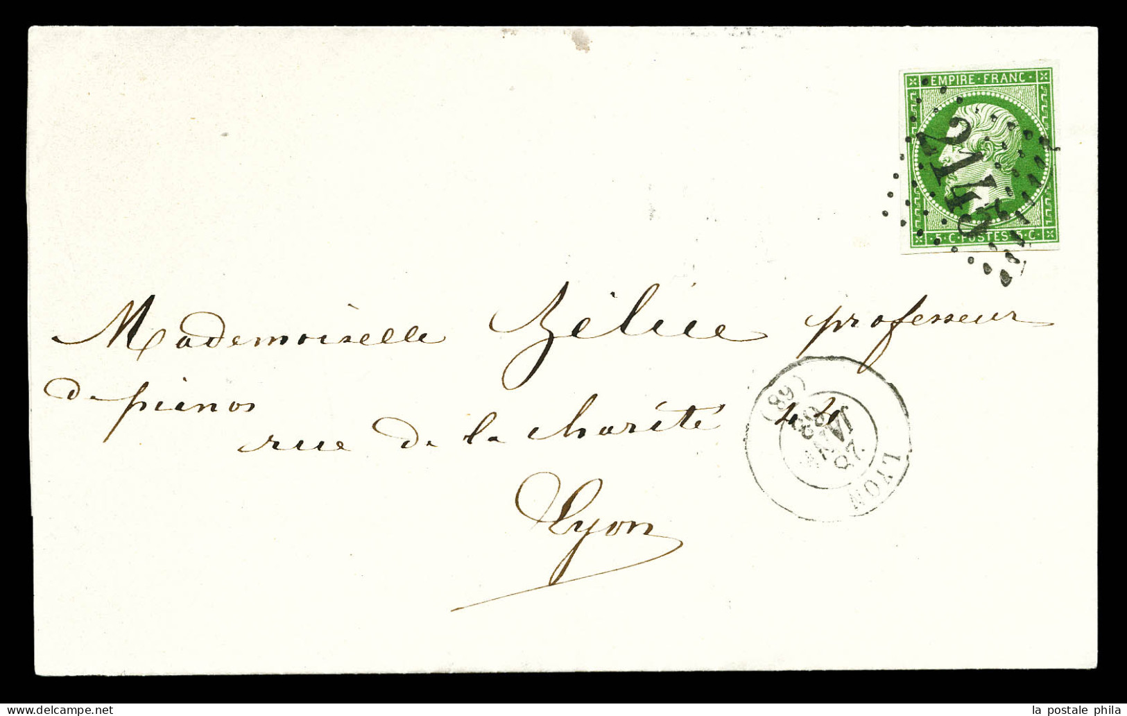 O N°12a, 5c Vert-jaune Obl GC 2145 + Càd De LYON Sur Lettre Locale Du 28 Janv 1868. TTB  Qualité: Oblitéré  Cote: 500 Eu - 1849-1876: Classic Period