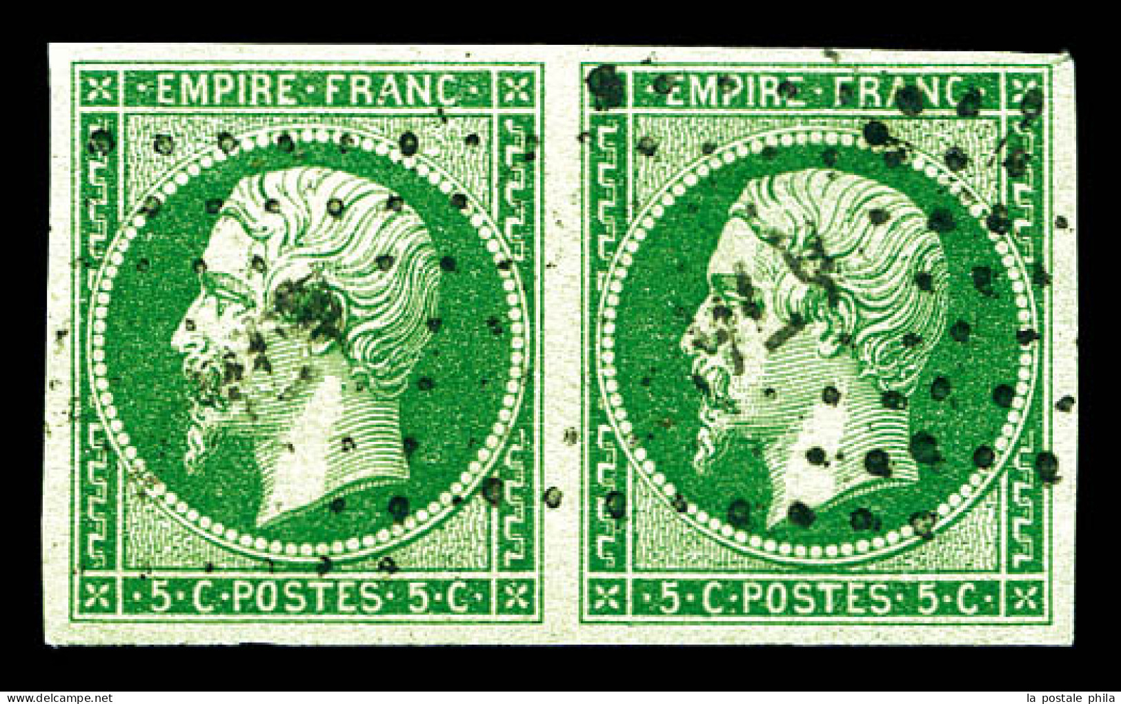 O N°12b, 5c Vert-foncé En Paire Obl Pc. TTB (certificat)  Qualité: Oblitéré  Cote: 525 Euros - 1853-1860 Napoleone III
