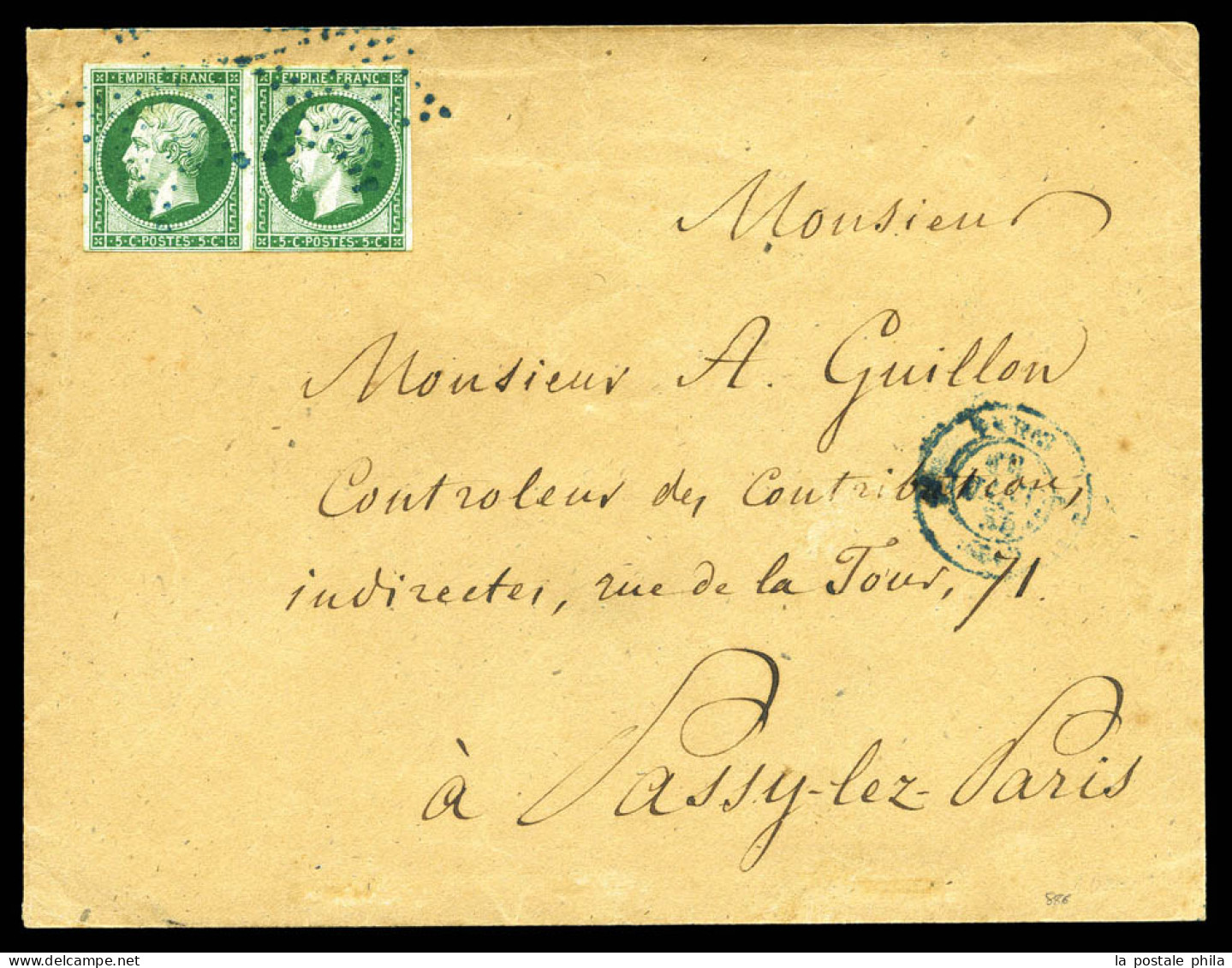 O N°12c, 5c Vert-foncé Sur Vert En Paire Obl étoile Bleue + Càd De PARIS. SUPERBE. R. (certificat)  Qualité: Oblitéré - 1849-1876: Classic Period