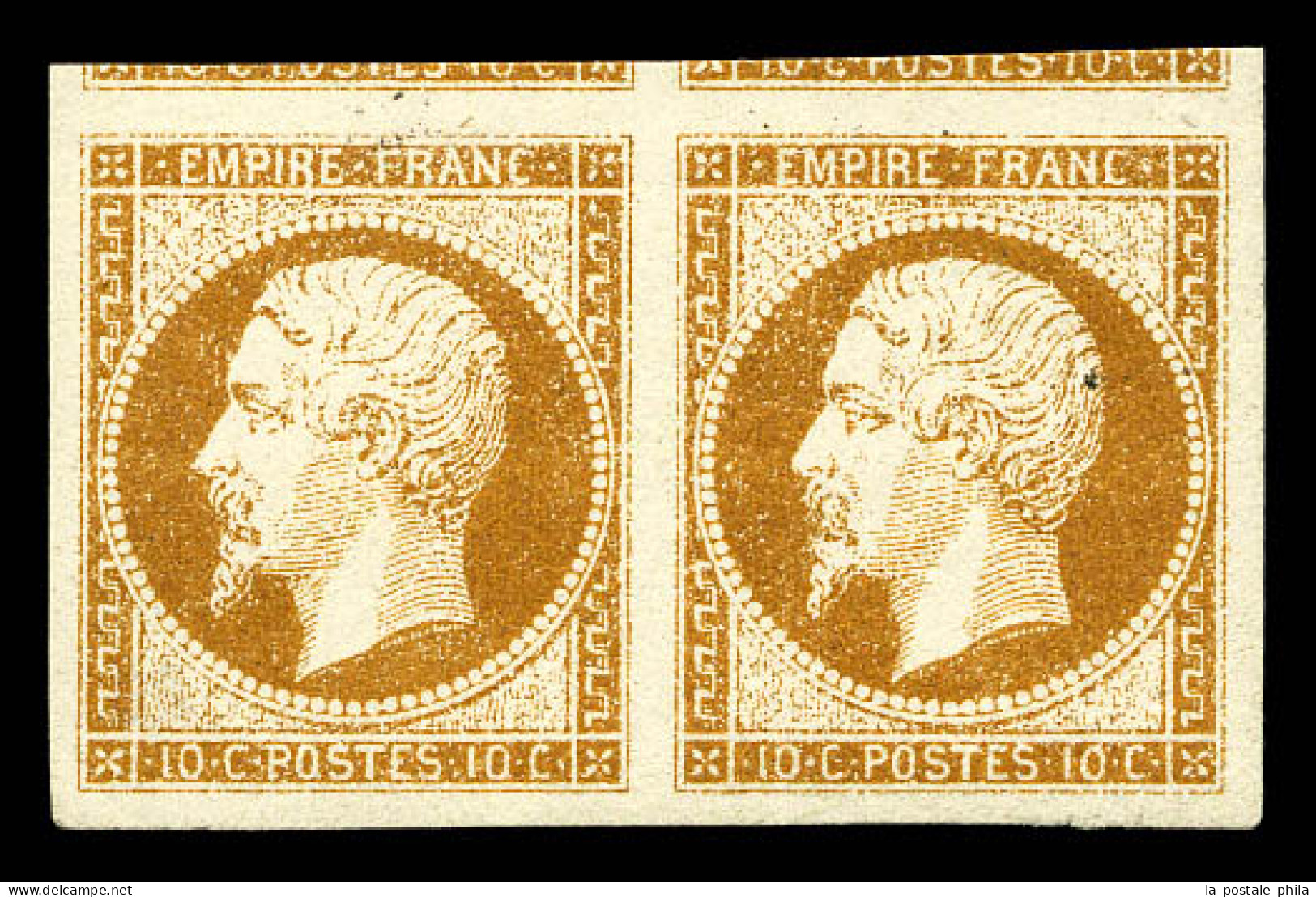 * N°13A, 10c Bistre-brun En Paire, Grandes Marges Avec Voisins. SUP (signé Calves/certificat)  Qualité: *  Cote: 1800 Eu - 1853-1860 Napoleon III