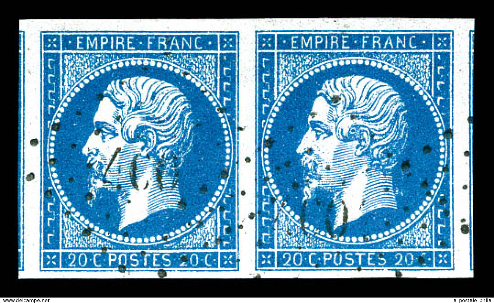 O N°14A, 20c Bleu Type I En Paire, Grandes Marges Avec Voisins, Pièce Choisie. TTB  Qualité: Oblitéré - 1853-1860 Napoleone III