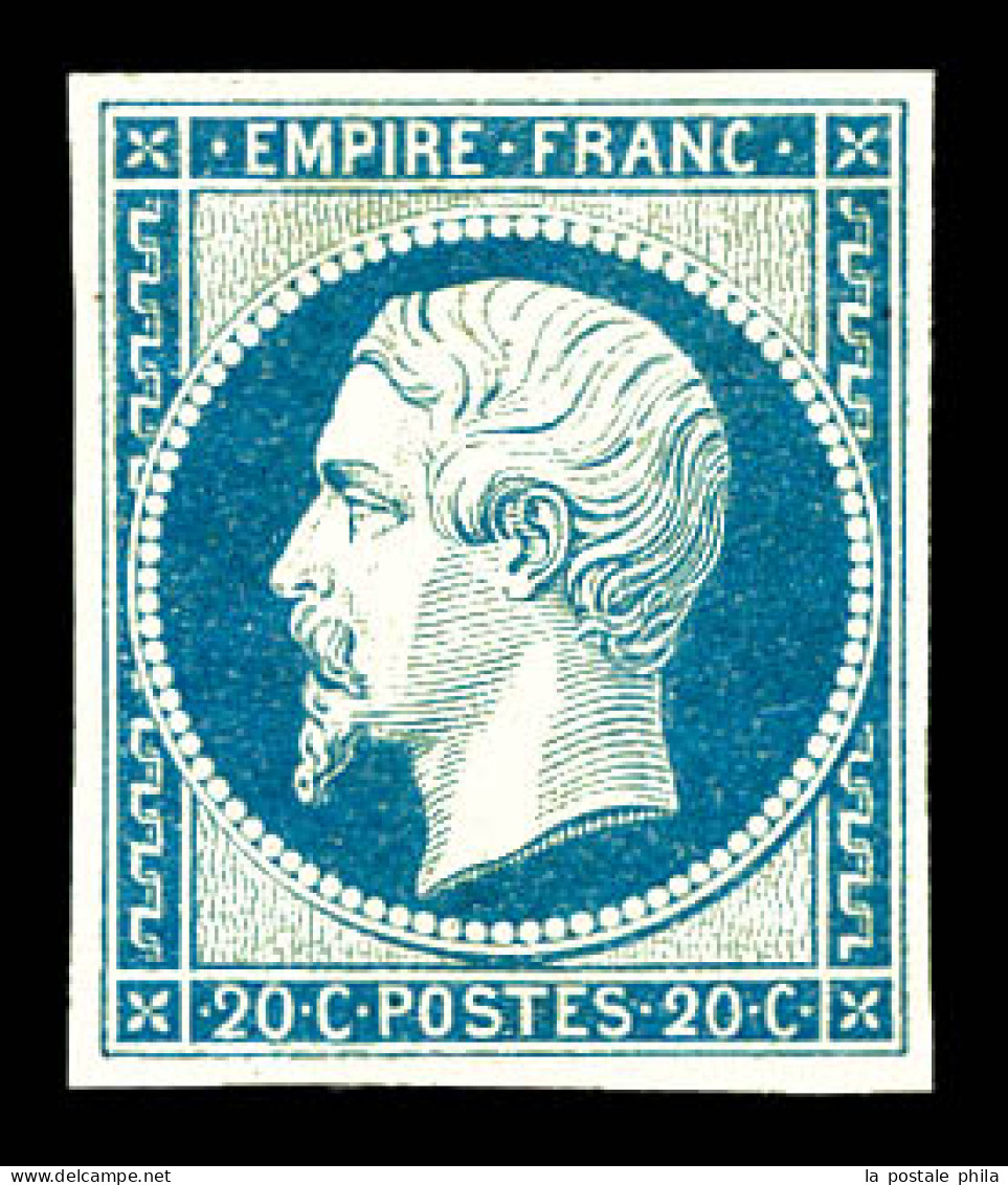 ** N°14Af, 20c Bleu Laiteux Type I, Fraîcheur Postale. SUP (certificat)  Qualité: ** - 1853-1860 Napoleon III