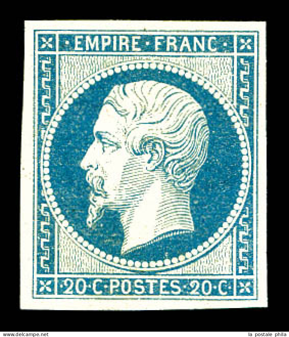 ** N°14Af, 20c Bleu Laiteux Type I, Fraîcheur Postale. SUP (certificat)  Qualité: ** - 1853-1860 Napoleon III