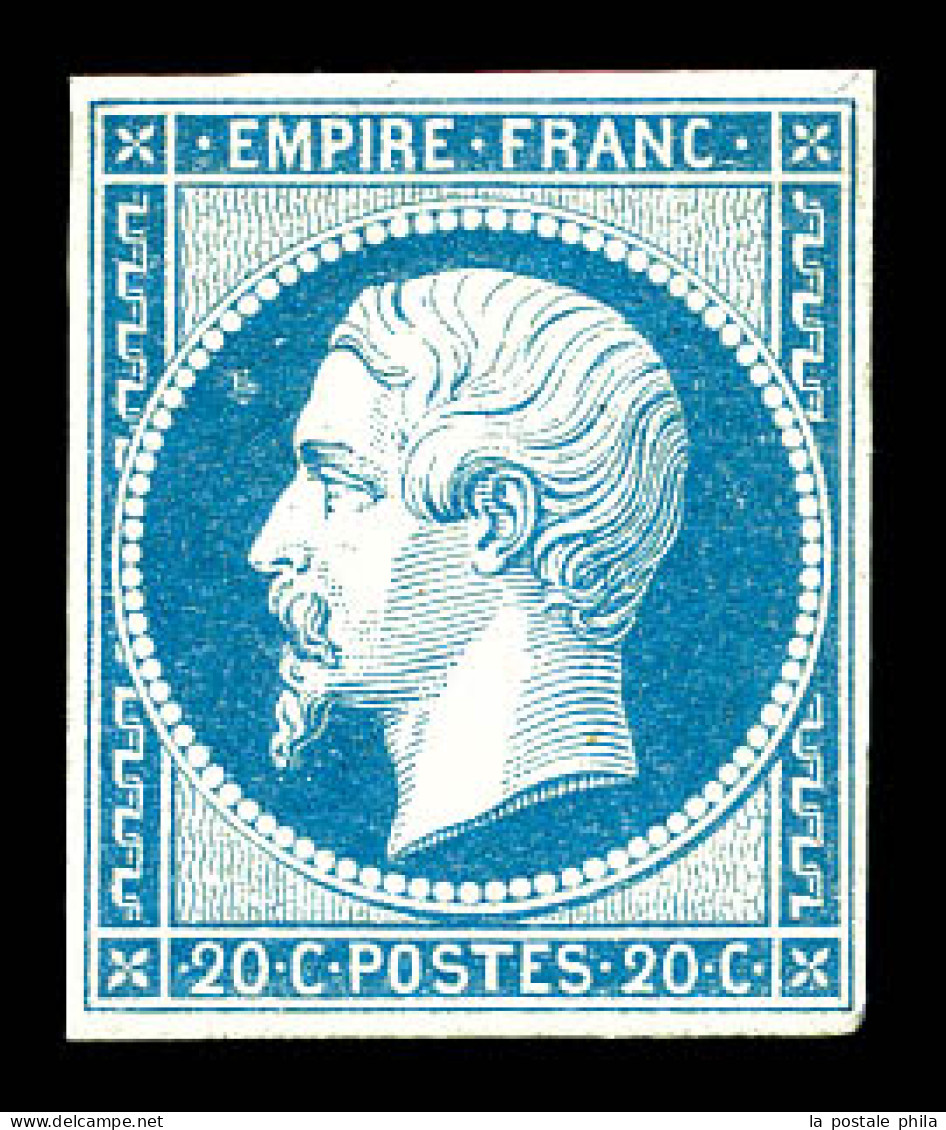 ** N°14Af, 20c Bleu Laiteux Type I. TTB (signé Roumet)  Qualité: ** - 1853-1860 Napoleon III