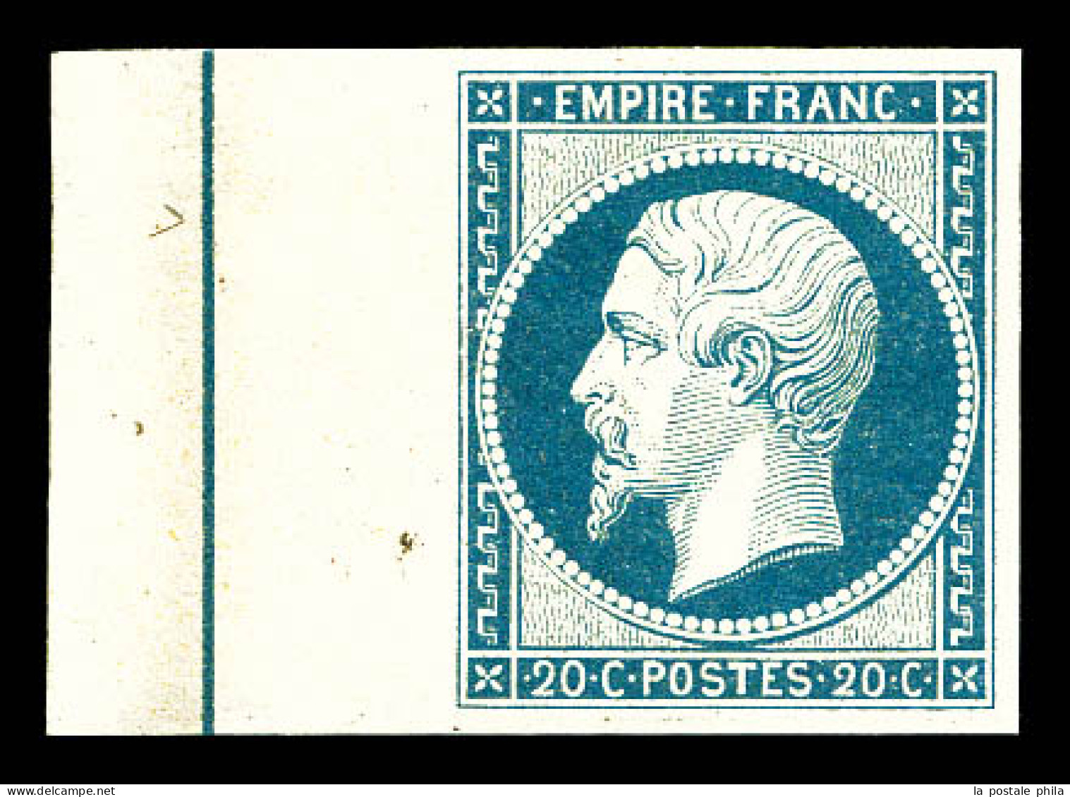 ** N°14Ai, 20c Bleu Laiteux, Bord De Feuille Avec Filet D'encadrement, SUPERBE (signé Calves/certificat)  Qualité: ** - 1853-1860 Napoléon III