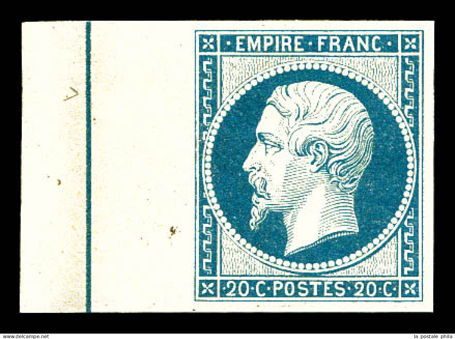 ** N°14Ai, 20c Bleu Laiteux, Bord De Feuille Avec Filet D'encadrement, SUPERBE (signé Calves/certificat)  Qualité: ** - 1853-1860 Napoleon III