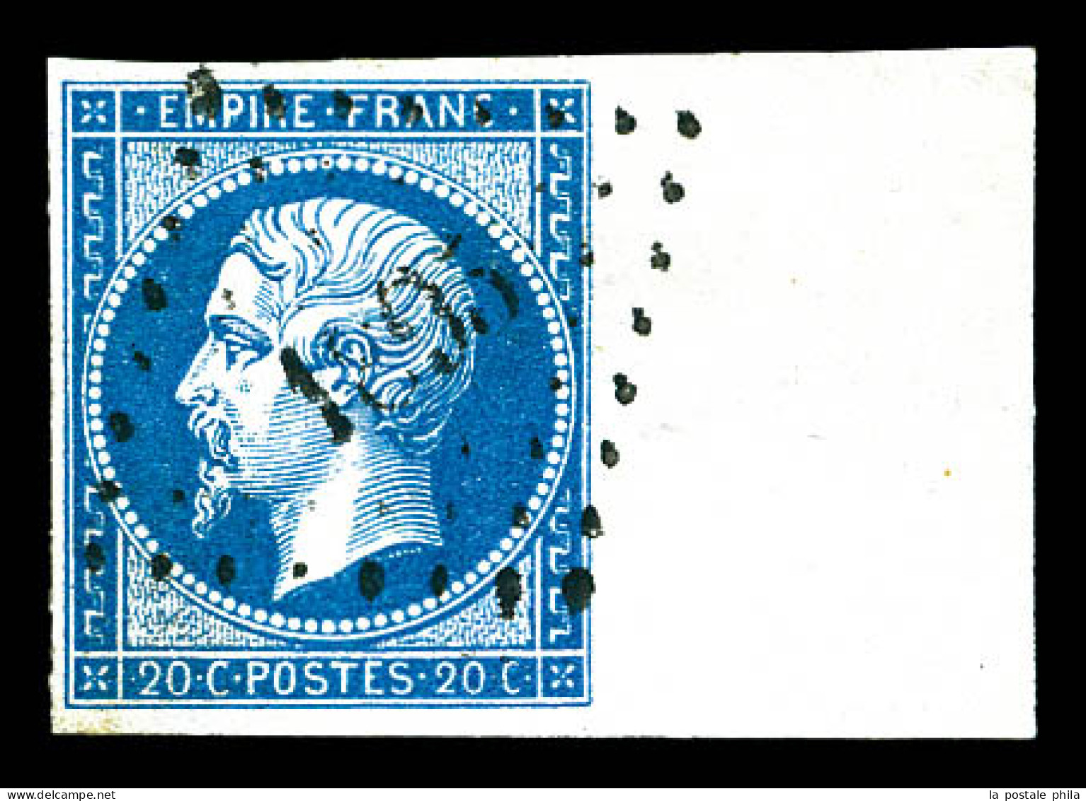 O N°14B, 20c Bleu Type I, Bord De Feuille Latéral. SUP  Qualité: Oblitéré - 1853-1860 Napoleone III