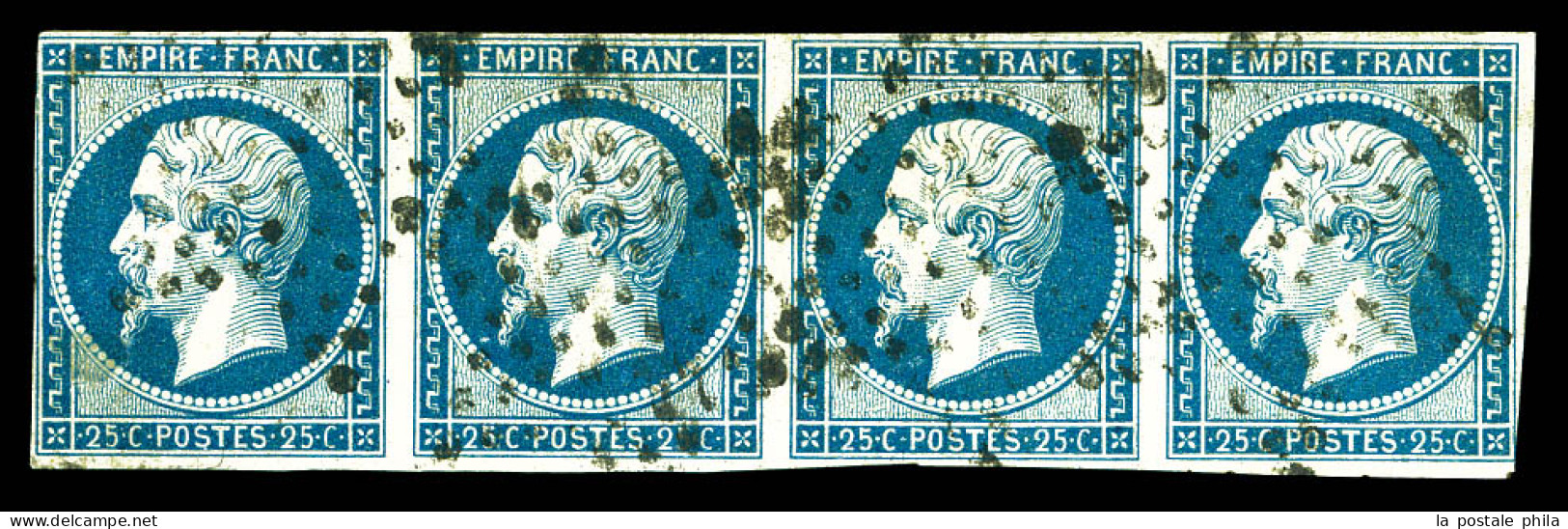 O N°15, 25c Empire, Bande De 4 Obl étoile (ex De Gauche Pd). TB. R. (signé Calves/certificat)  Qualité: Oblitéré  Cote:  - 1853-1860 Napoleon III