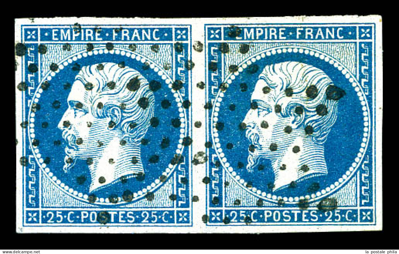 O N°15, 25c Bleu En Paire Obl étoile Légère. TTB (certificat)  Qualité: Oblitéré  Cote: 650 Euros - 1853-1860 Napoleon III