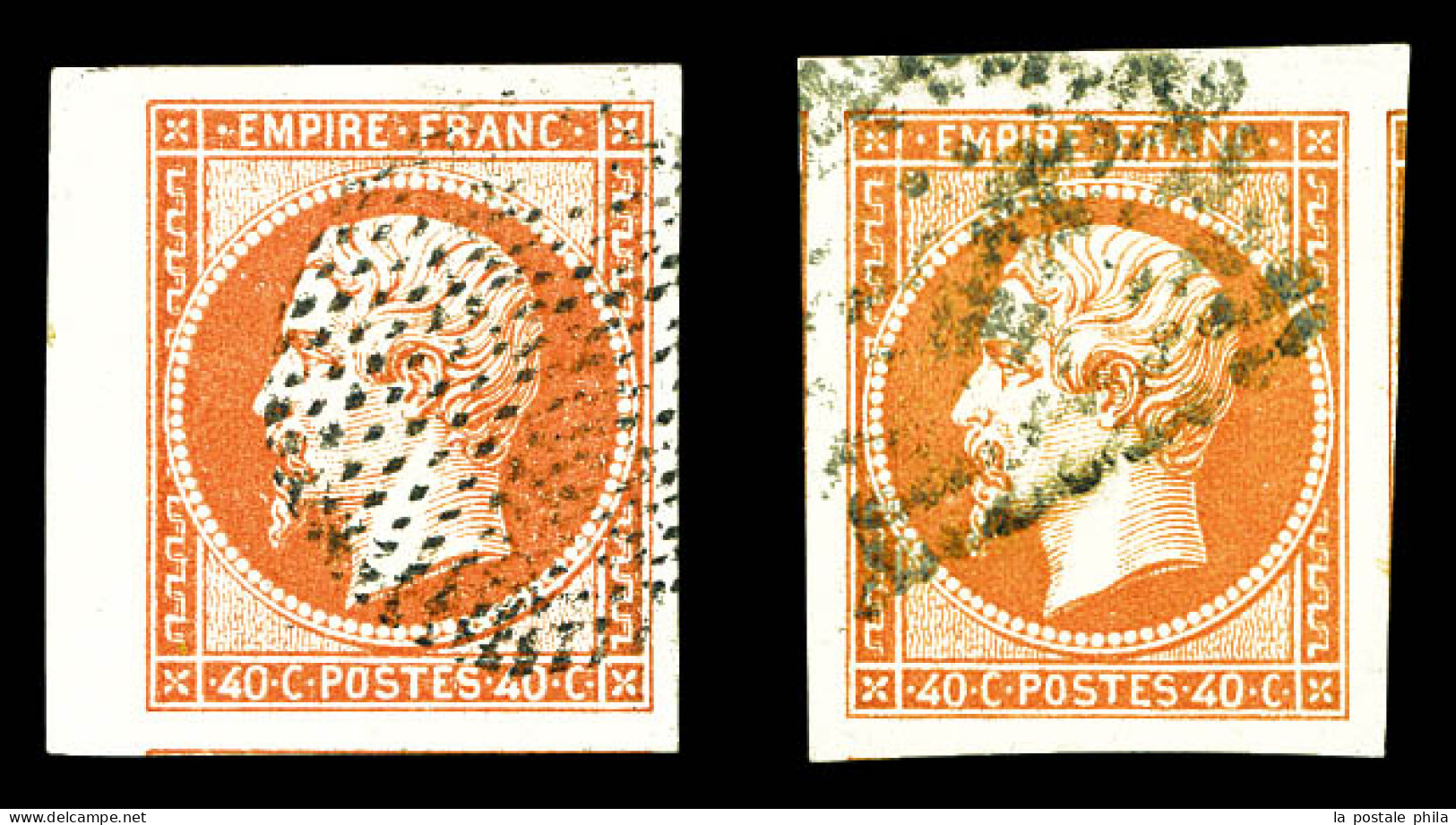 O N°16, 40c Orange: 1 Ex Bdf Obl Cercle De Points Et 1 Ex Grandes Marges. TTB  Qualité: Oblitéré - 1853-1860 Napoléon III.