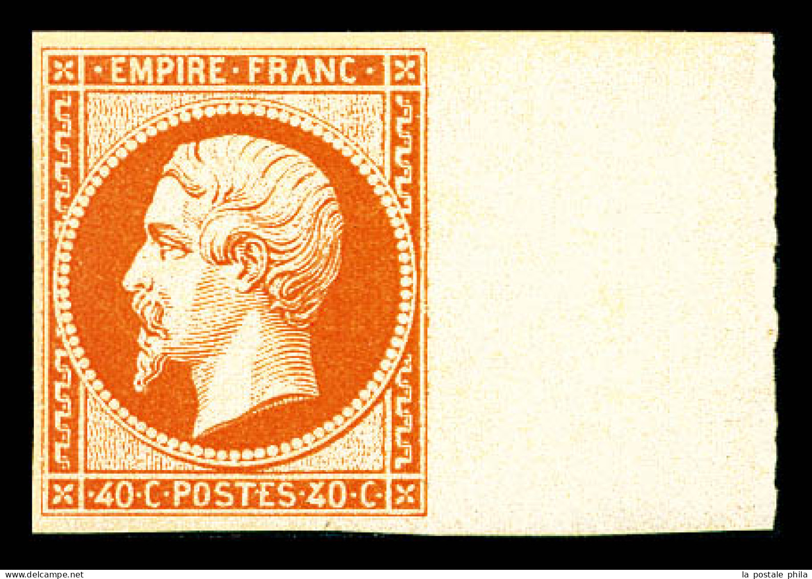 * N°16a, 40c Orange-vif, Grand Bord De Feuille Latéral, Fraîcheur Postale. SUPERBE. R.R. (certificat)  Qualité: * - 1853-1860 Napoléon III.