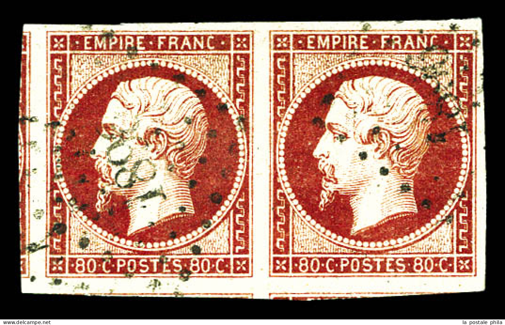 O N°17A, 80c Carmin, Oblitération Légère, Grandes Marges Avec Voisins. SUP (certificat)  Qualité: Oblitéré - 1853-1860 Napoleone III