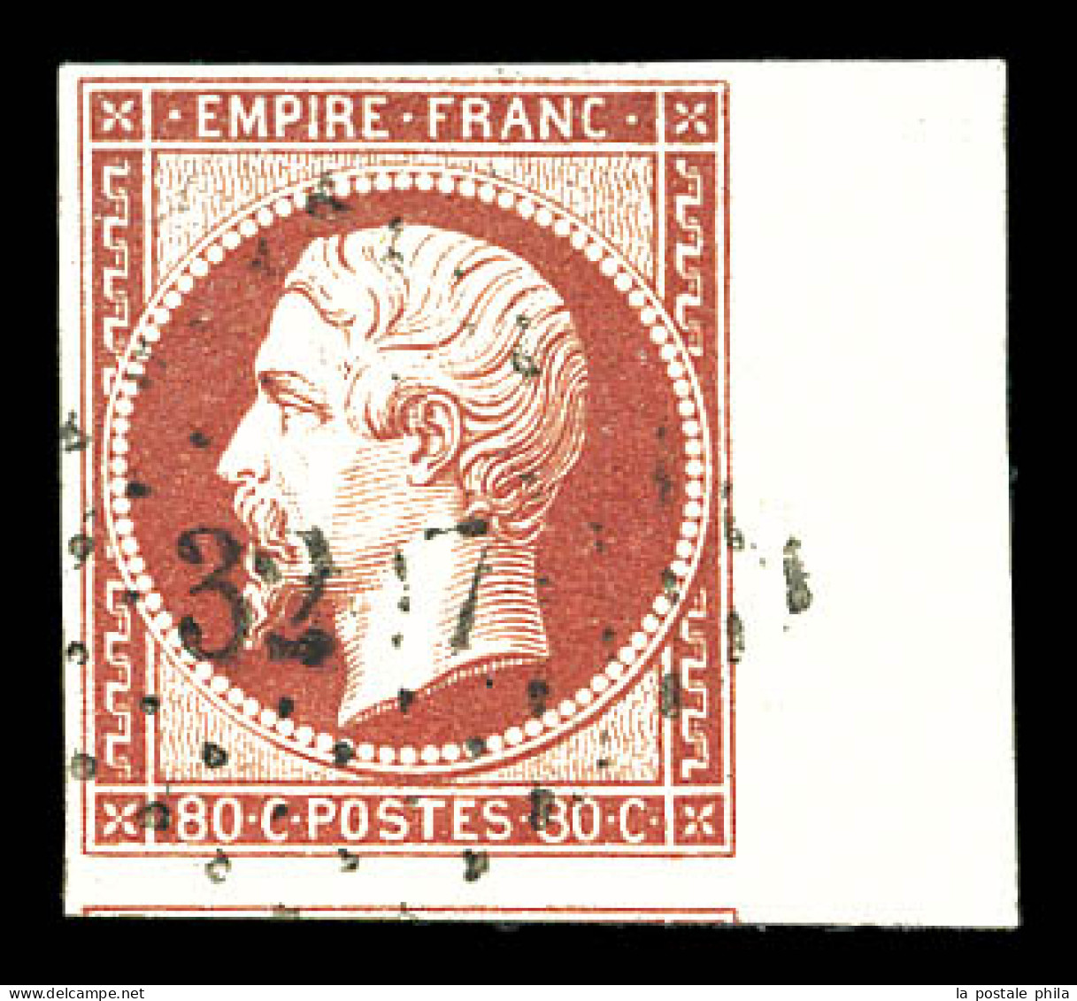 O N°17A, 80c Carmin Obl Pc 3217, Bord De Feuille. SUP (signé/certificat)  Qualité: Oblitéré - 1853-1860 Napoleone III