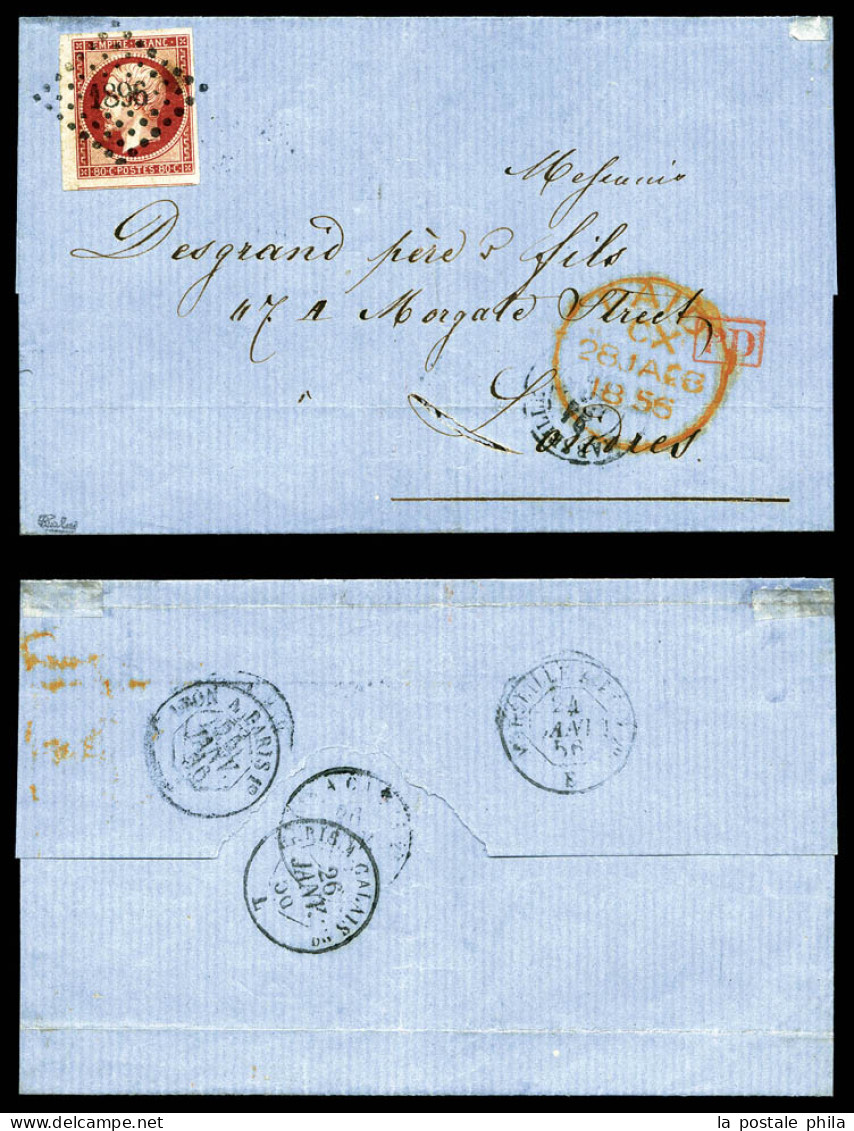 O N°17A, 80c Carmin Bord De Feuille Avec Voisin Sur Lettre De Marseille Pour Londres. TTB (signé Calves/certificat)  Qua - 1849-1876: Klassik