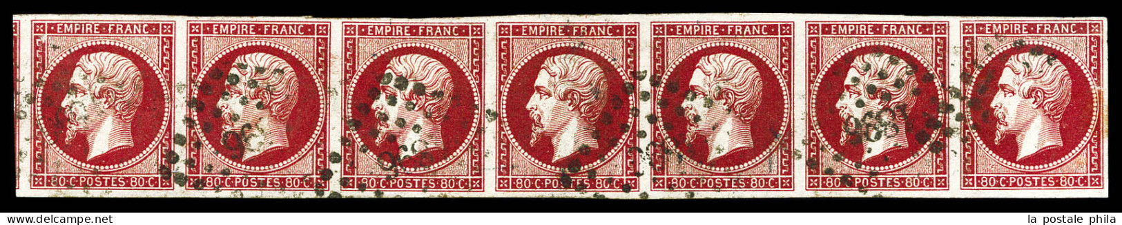 O N°17Ab, 80c Carmin-rose, Bande De Sept Obl Pc 1896, Légère Froissure Entre 2 Timbres, Très Jolie Pièce. SUP. R.R. (cer - 1853-1860 Napoléon III.