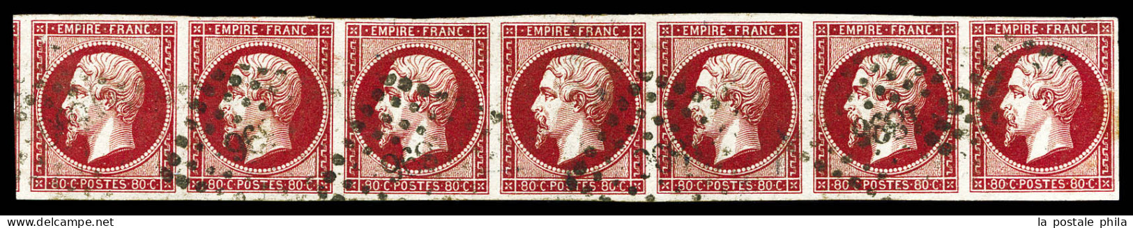 O N°17Ab, 80c Carmin-rose, Bande De Sept Obl Pc 1896, Légère Froissure Entre 2 Timbres, Très Jolie Pièce. SUP. R.R. (cer - 1853-1860 Napoleon III